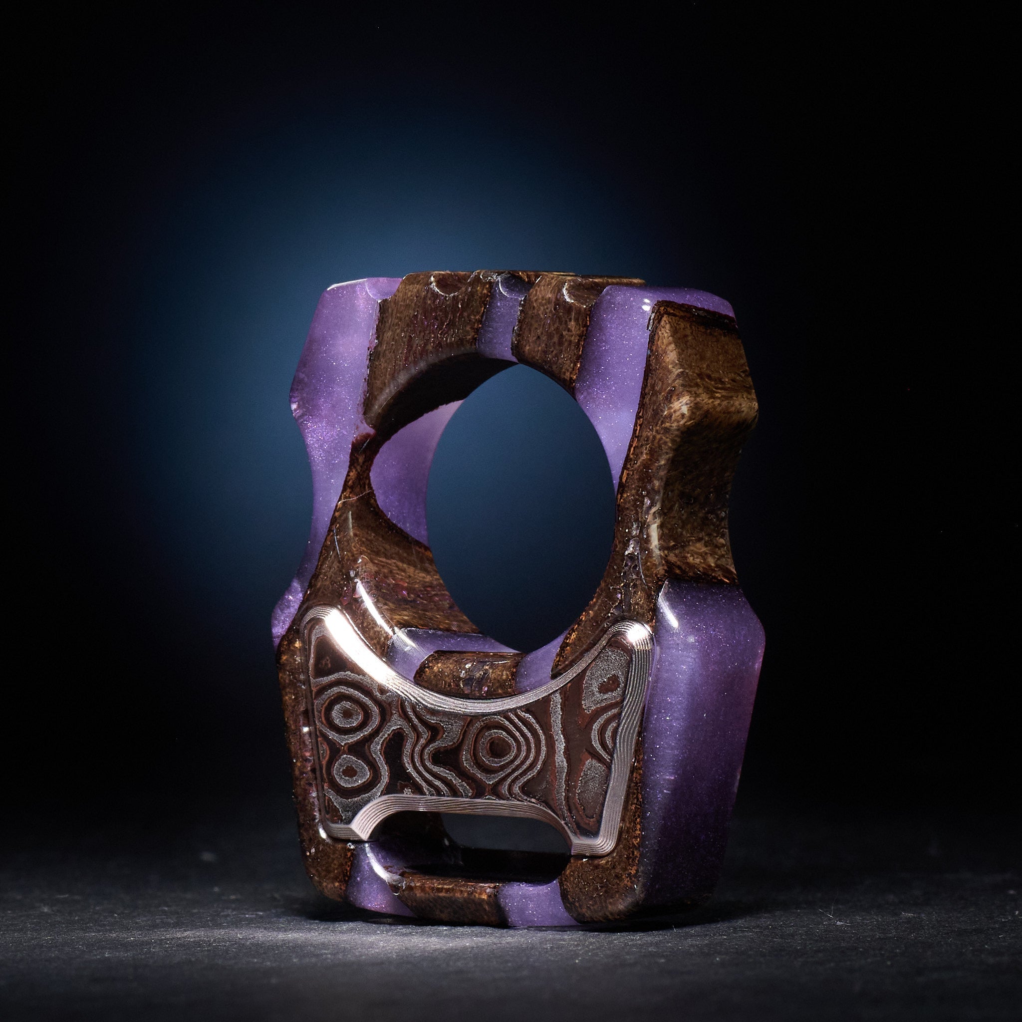 Stabilized Mammoth Bone β Swampy Whale EDC Keychain & CopperMai Damascus Raindrop Inlay