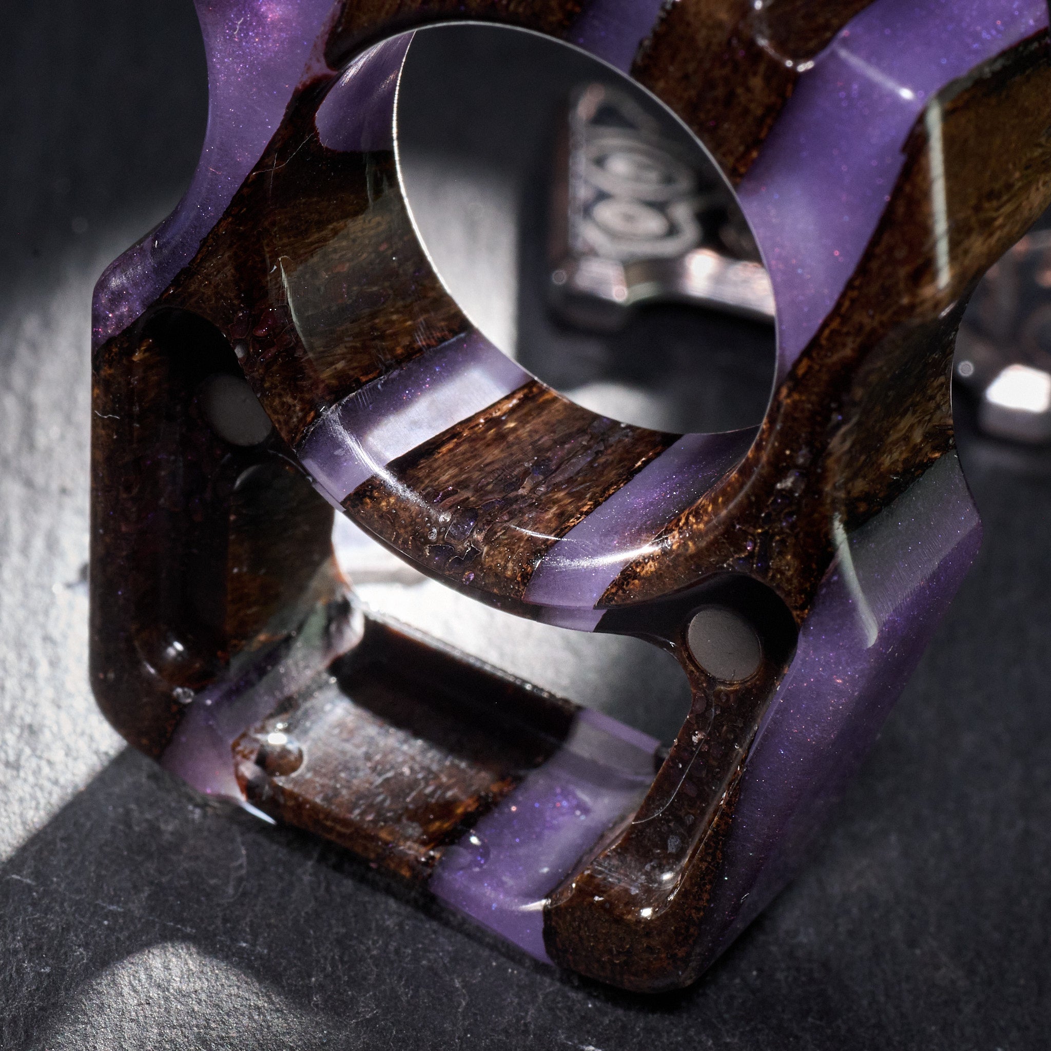 Stabilized Mammoth Bone β Swampy Whale EDC Keychain & CopperMai Damascus Raindrop Inlay