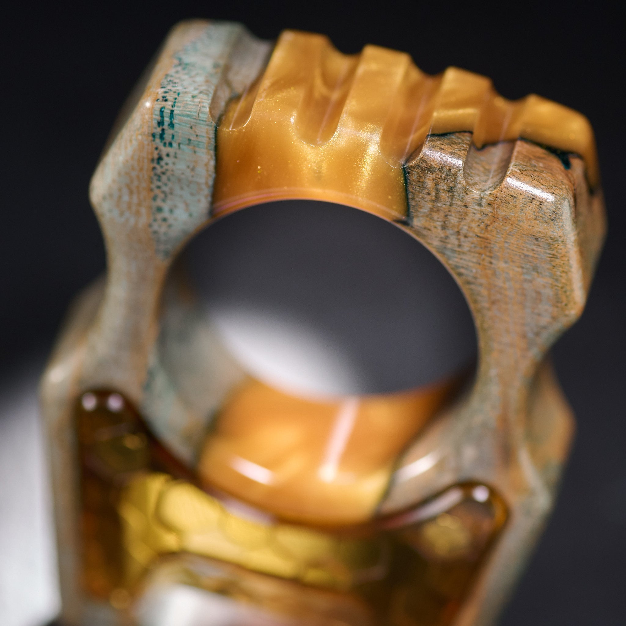 Stabilized Wood EDC Keychain – Swampy Whale with Ultem Honeycomb Mark 3 Inlay