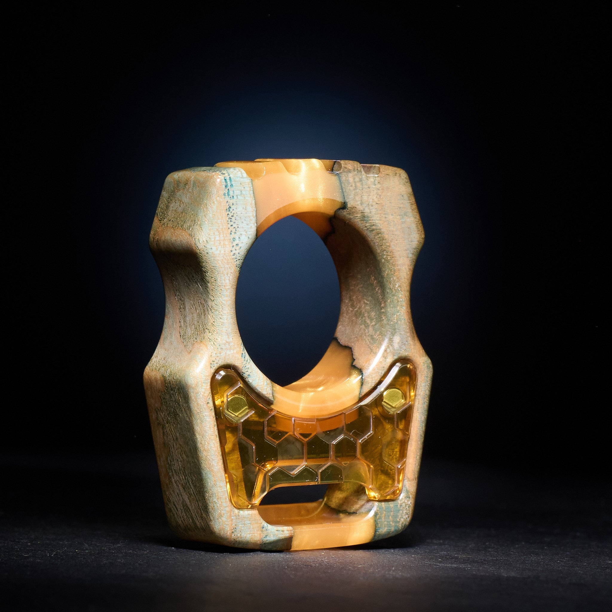 Stabilized Wood EDC Keychain – Swampy Whale with Ultem Honeycomb Mark 3 Inlay