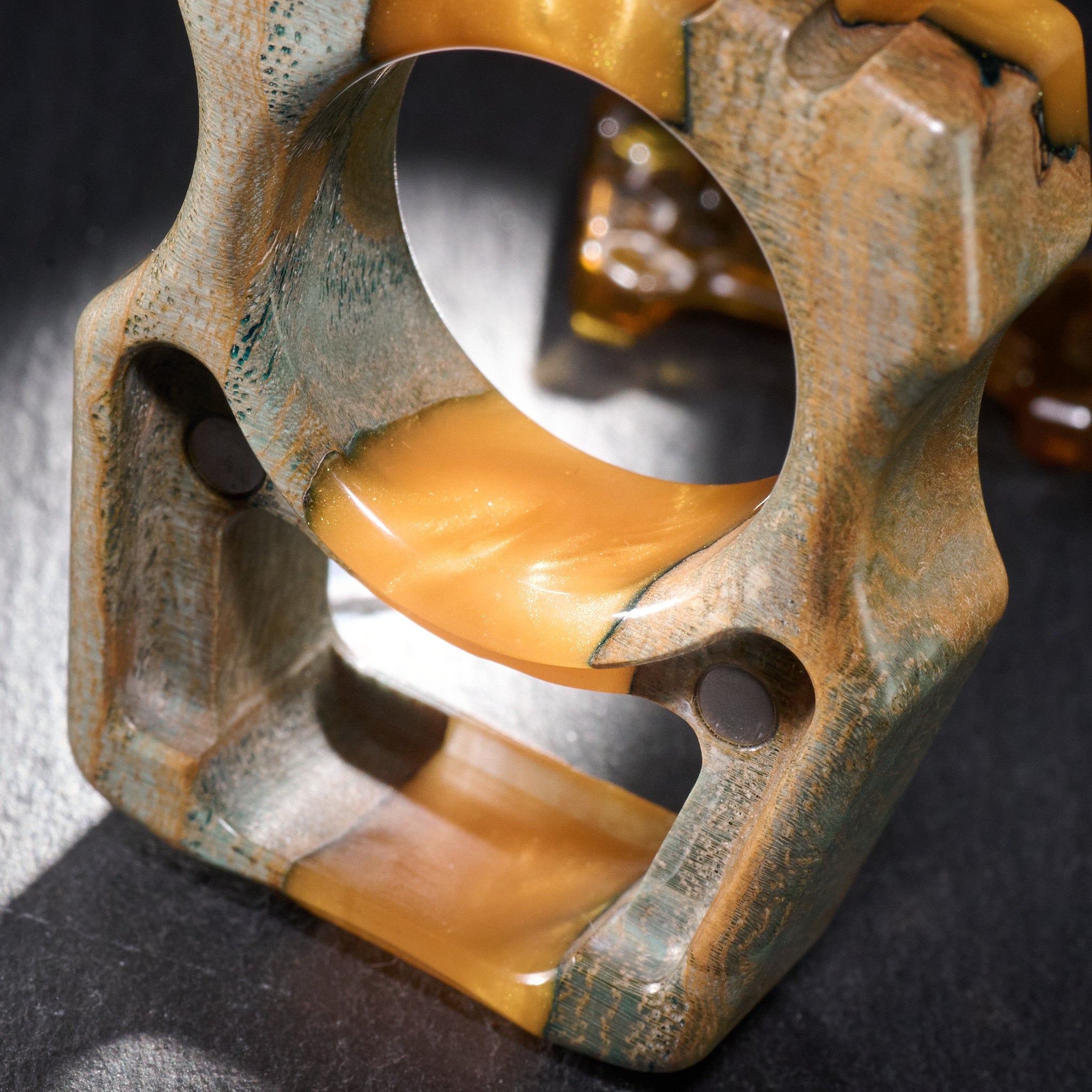 Stabilized Wood EDC Keychain – Swampy Whale with Ultem Honeycomb Mark 3 Inlay