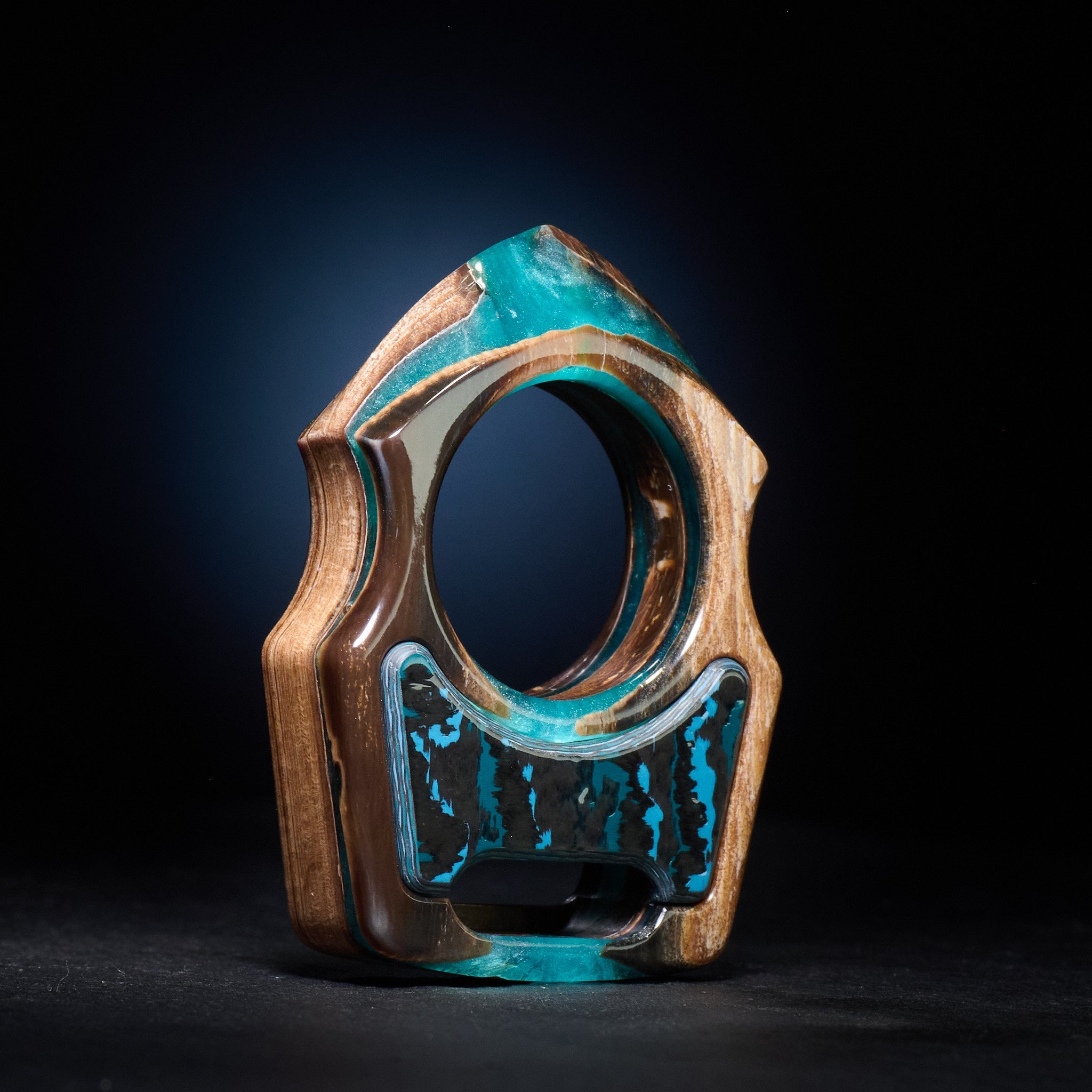 Stabilized Anancus Tusk EDC Keychain – Swampy Shark with Arctic Storm Carbon Fiber Inlay