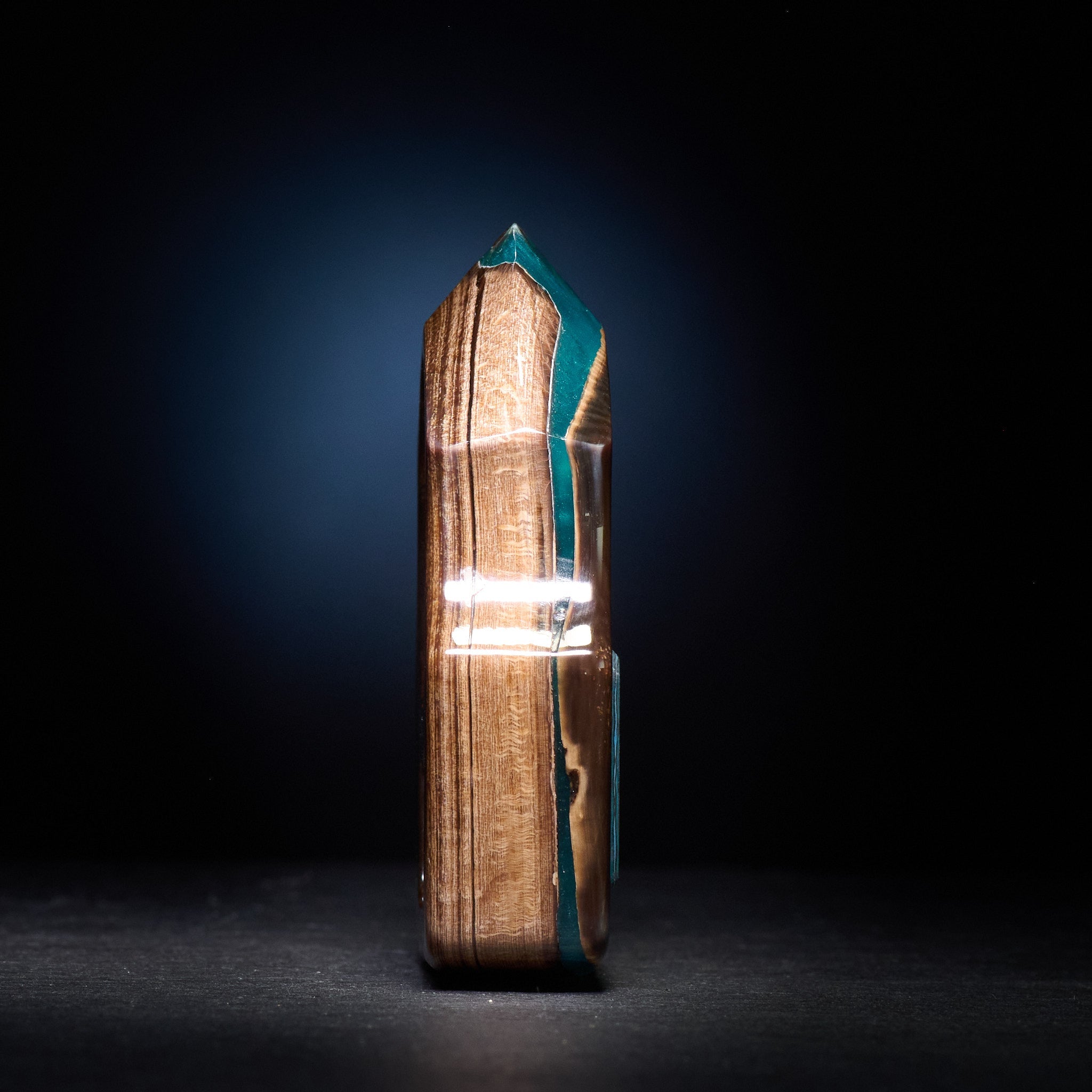 Stabilized Anancus Tusk EDC Keychain – Swampy Shark with Arctic Storm Carbon Fiber Inlay