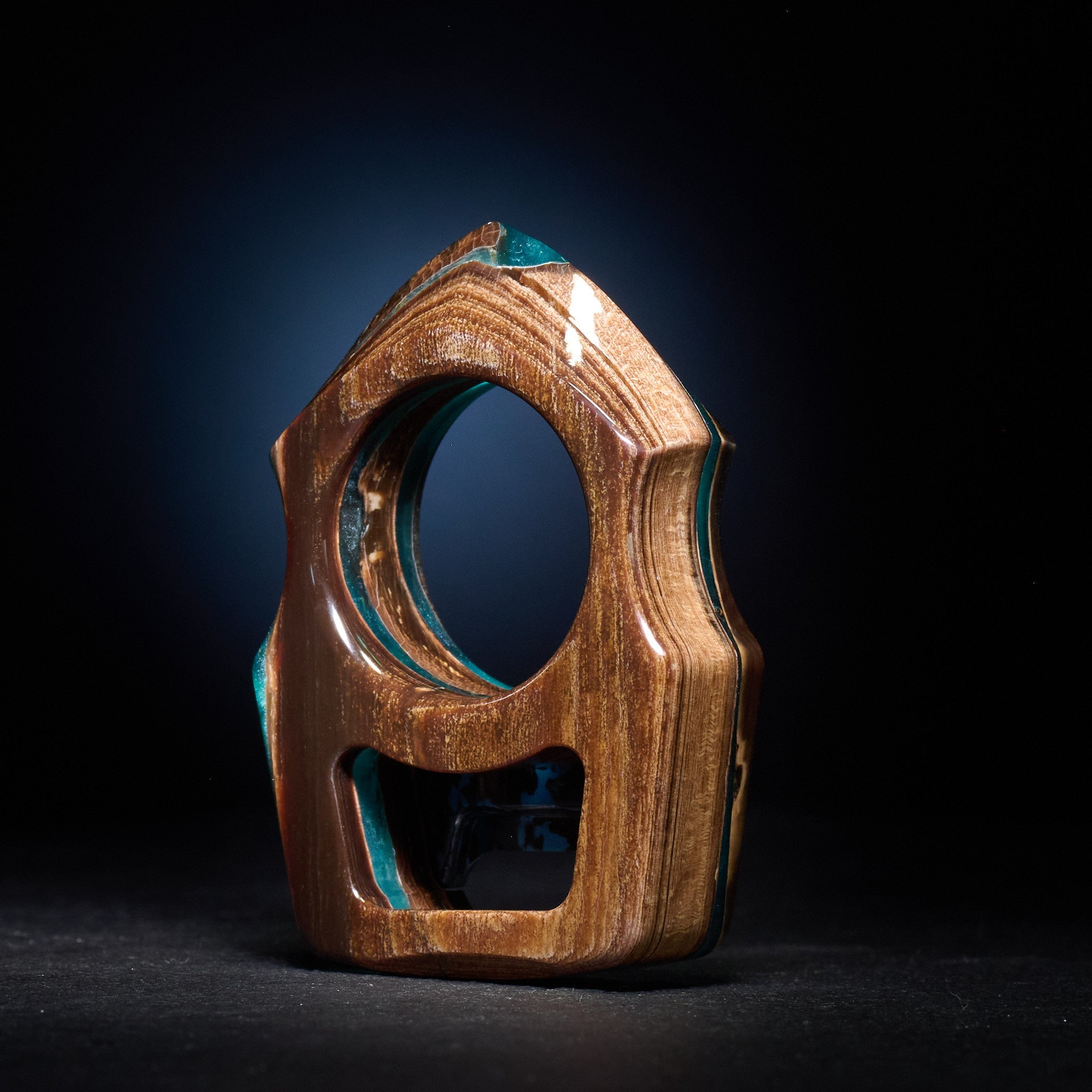 Stabilized Anancus Tusk EDC Keychain – Swampy Shark with Arctic Storm Carbon Fiber Inlay