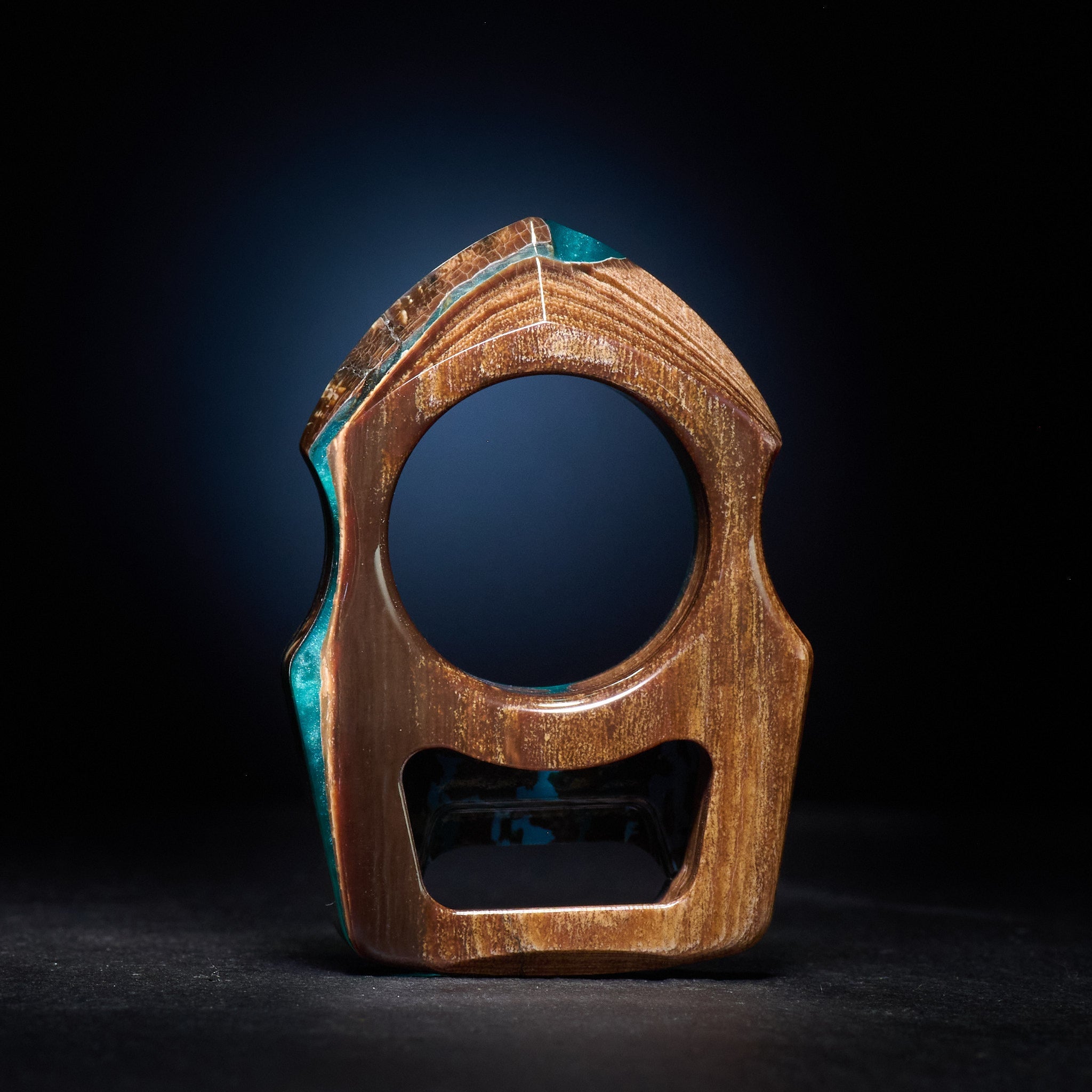 Stabilized Anancus Tusk EDC Keychain – Swampy Shark with Arctic Storm Carbon Fiber Inlay