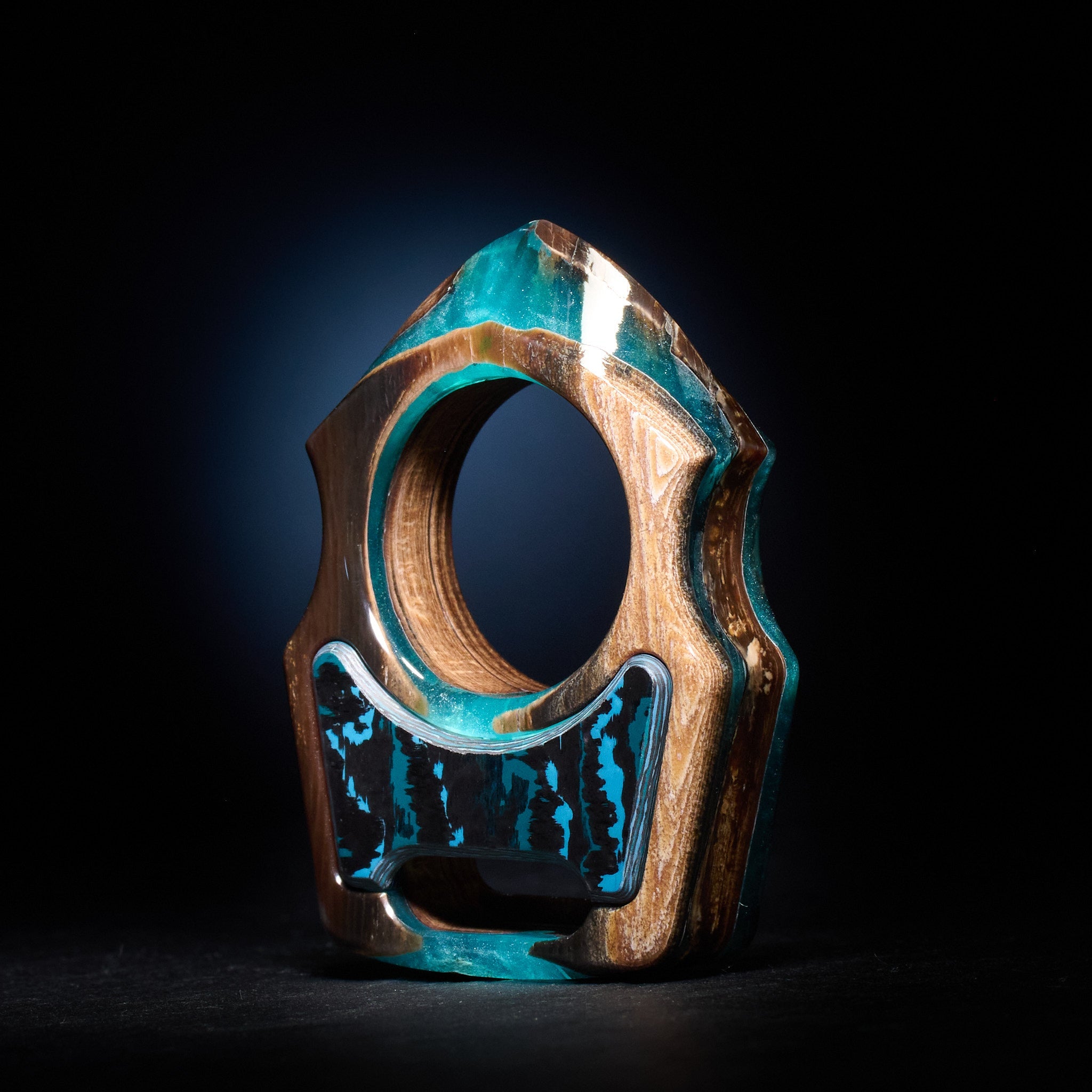 Stabilized Anancus Tusk EDC Keychain – Swampy Shark with Arctic Storm Carbon Fiber Inlay