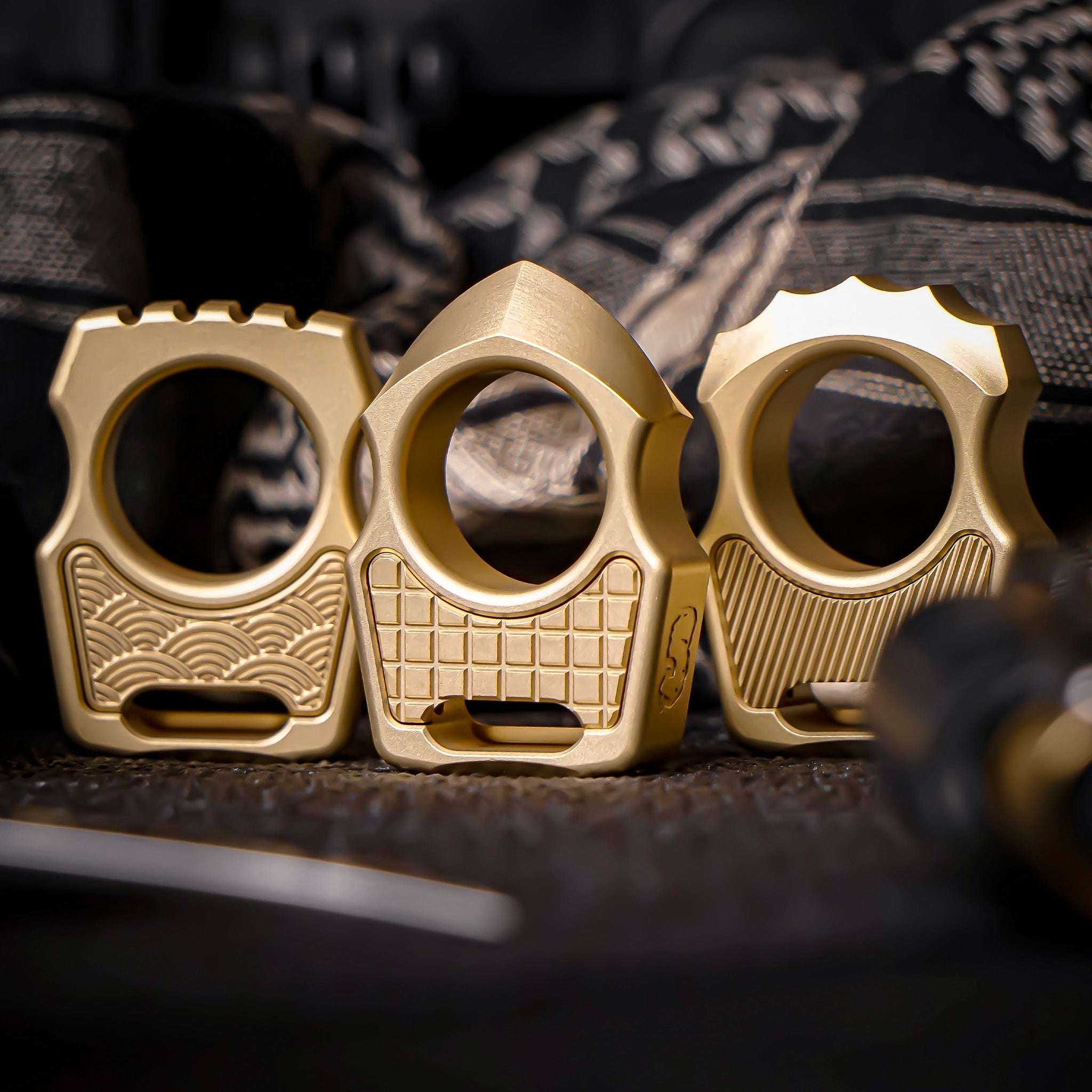Set of Brass Swampy Alligator EDC Keychain & Replaceable Brass Diagonal Lines Pattern Inlay