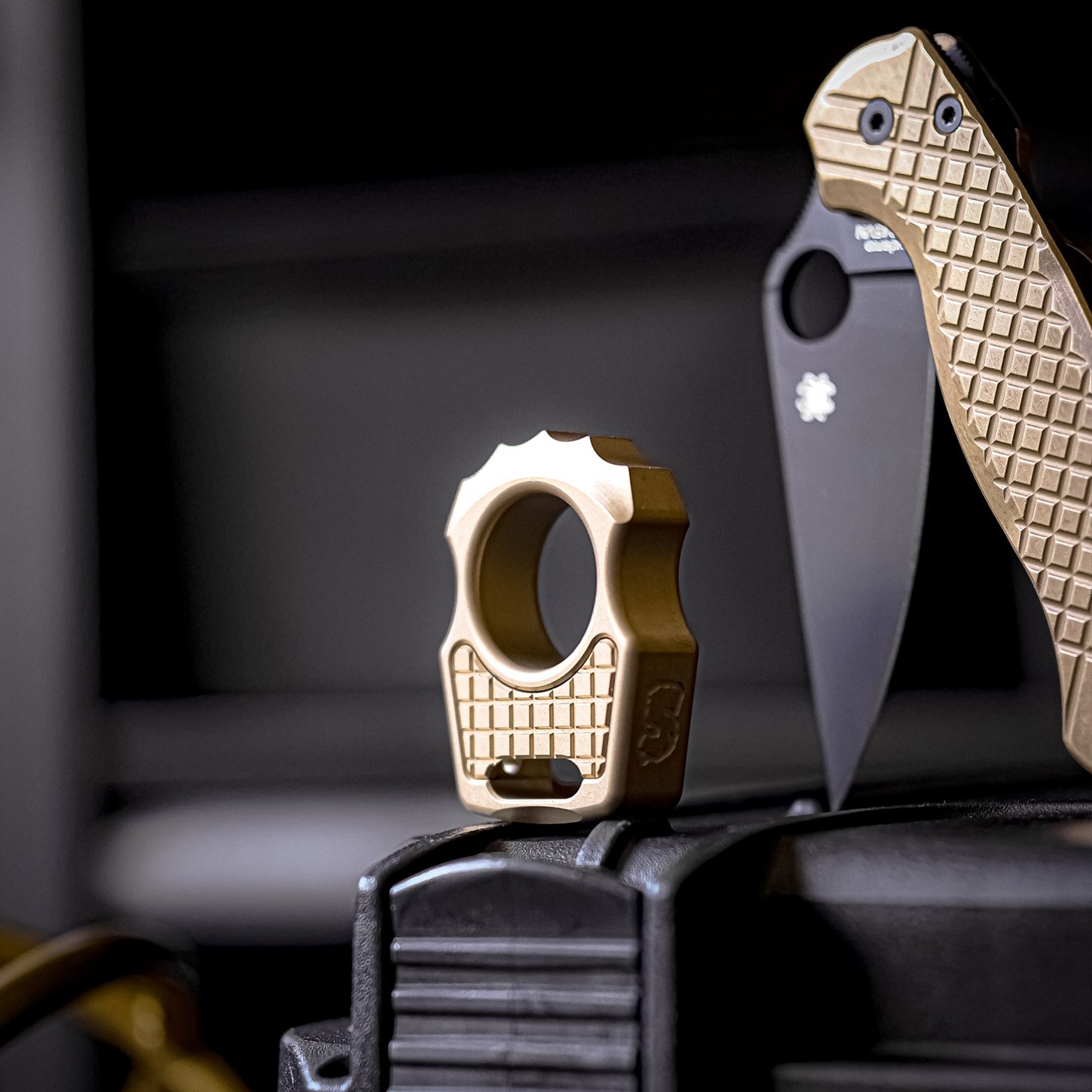 Set of Brass Fidget Keychain Swampy Alligator & Replaceable Brass Frag Pattern Inlay