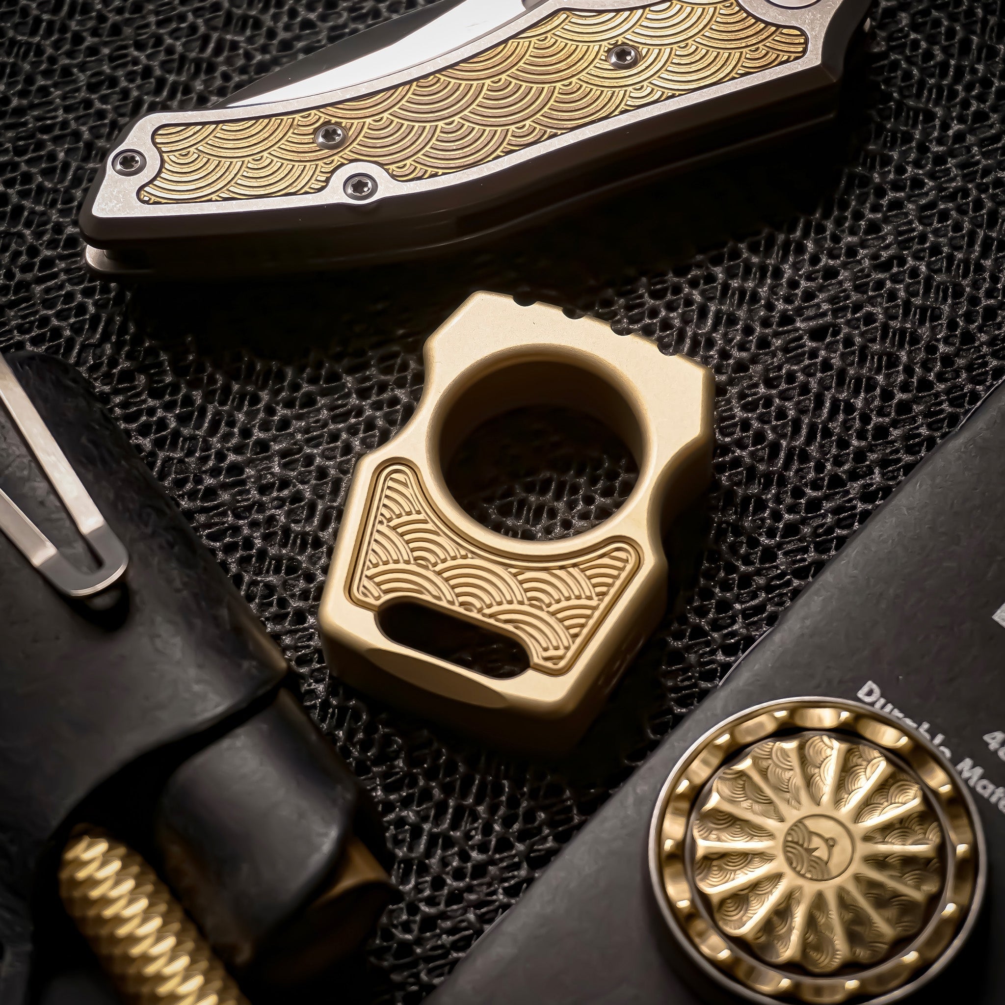 Brass EDC Keychain – Swampy Whale 🐋 with Brass Seigaiha Pattern Inlay