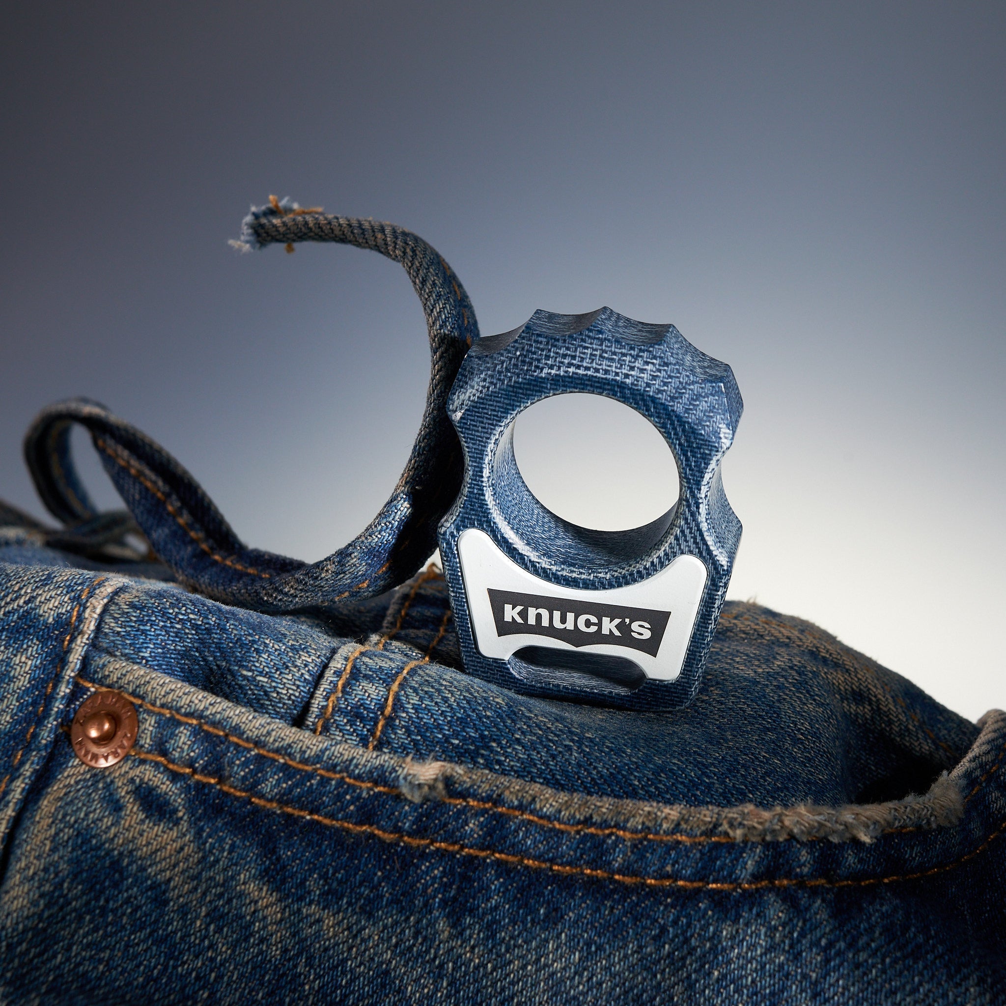 Denim Micarta EDC Keychain Swampy Alligator