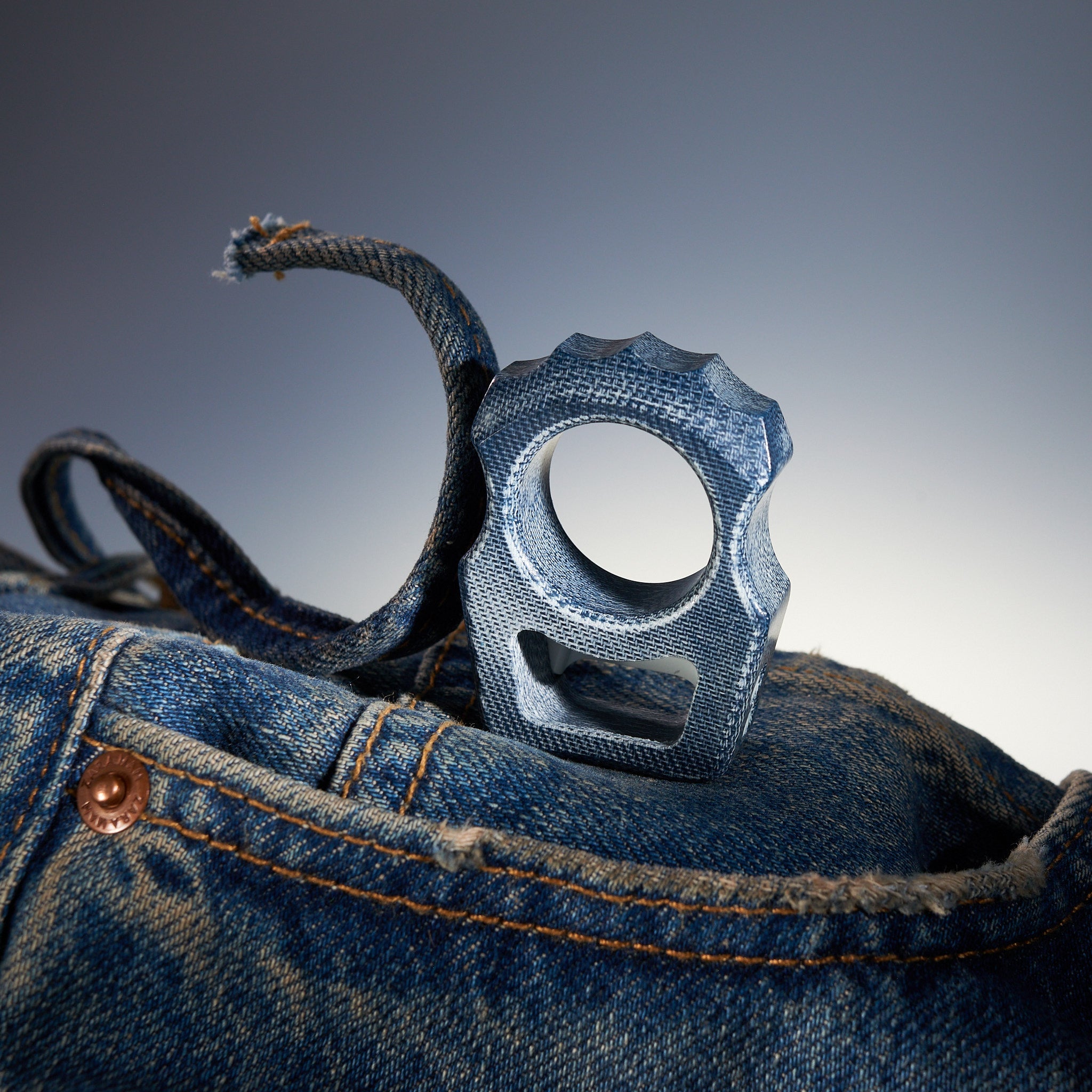 Denim Micarta EDC Keychain Swampy Alligator