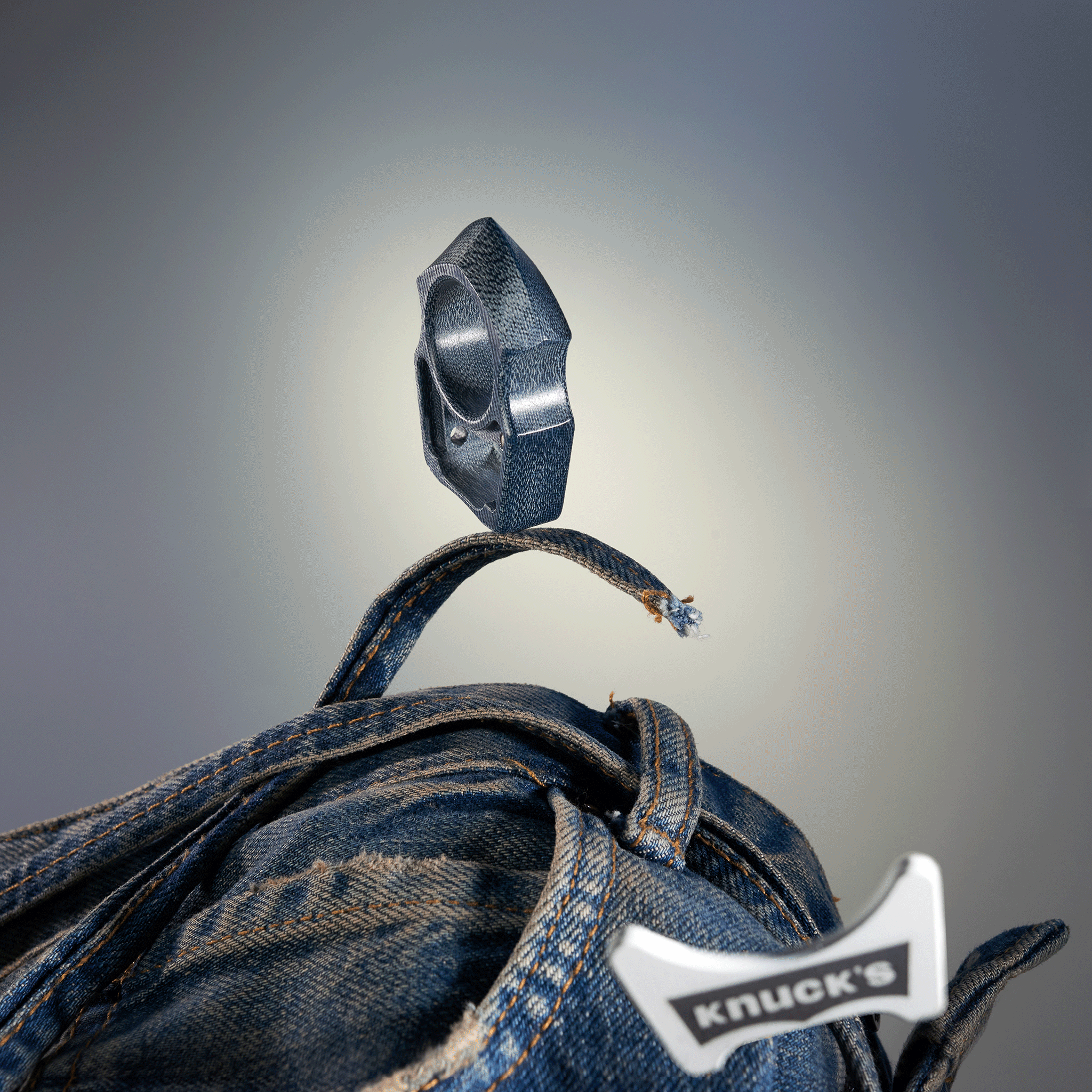 Denim Micarta EDC Keychain Swampy Shark