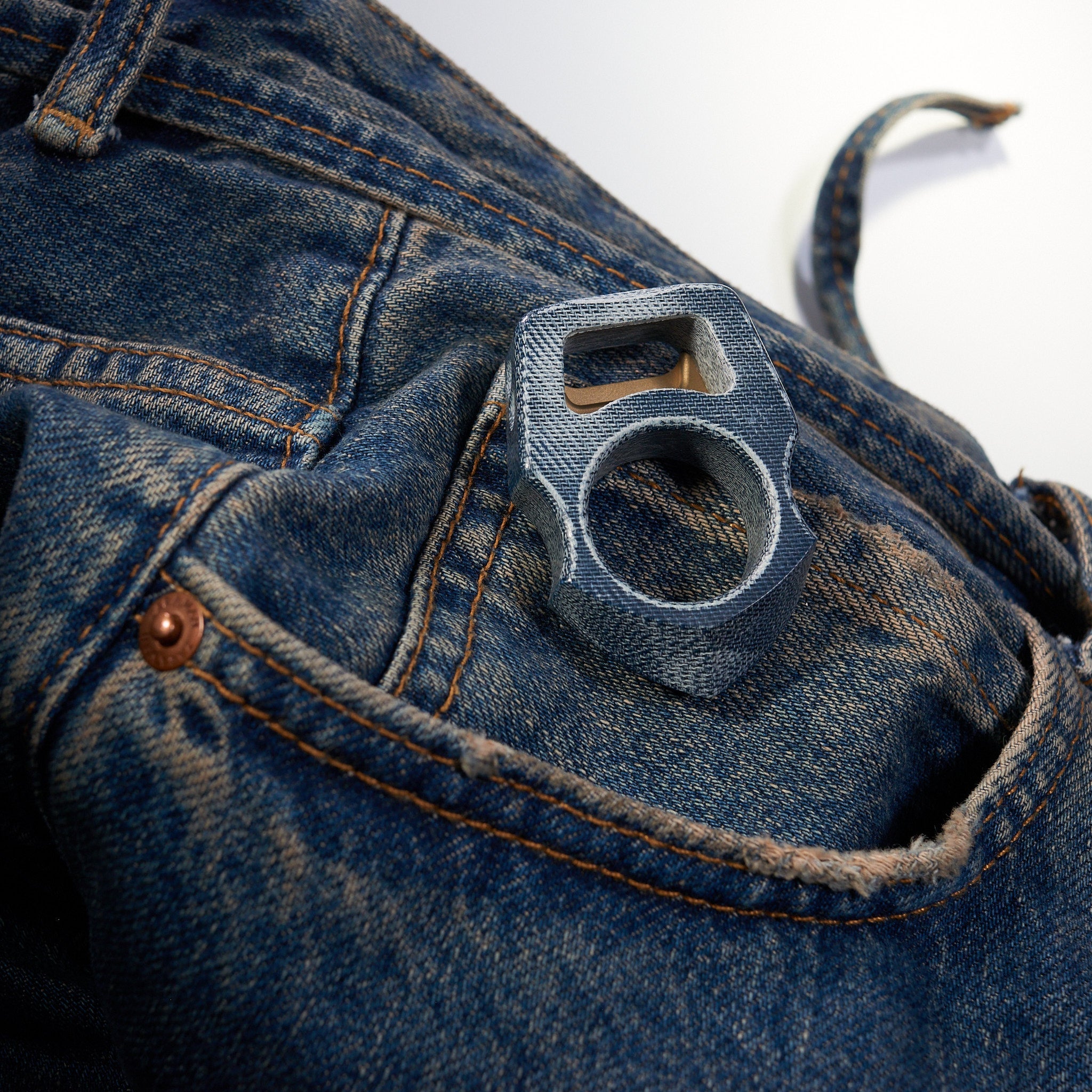 Denim Micarta EDC Keychain Swampy Shark