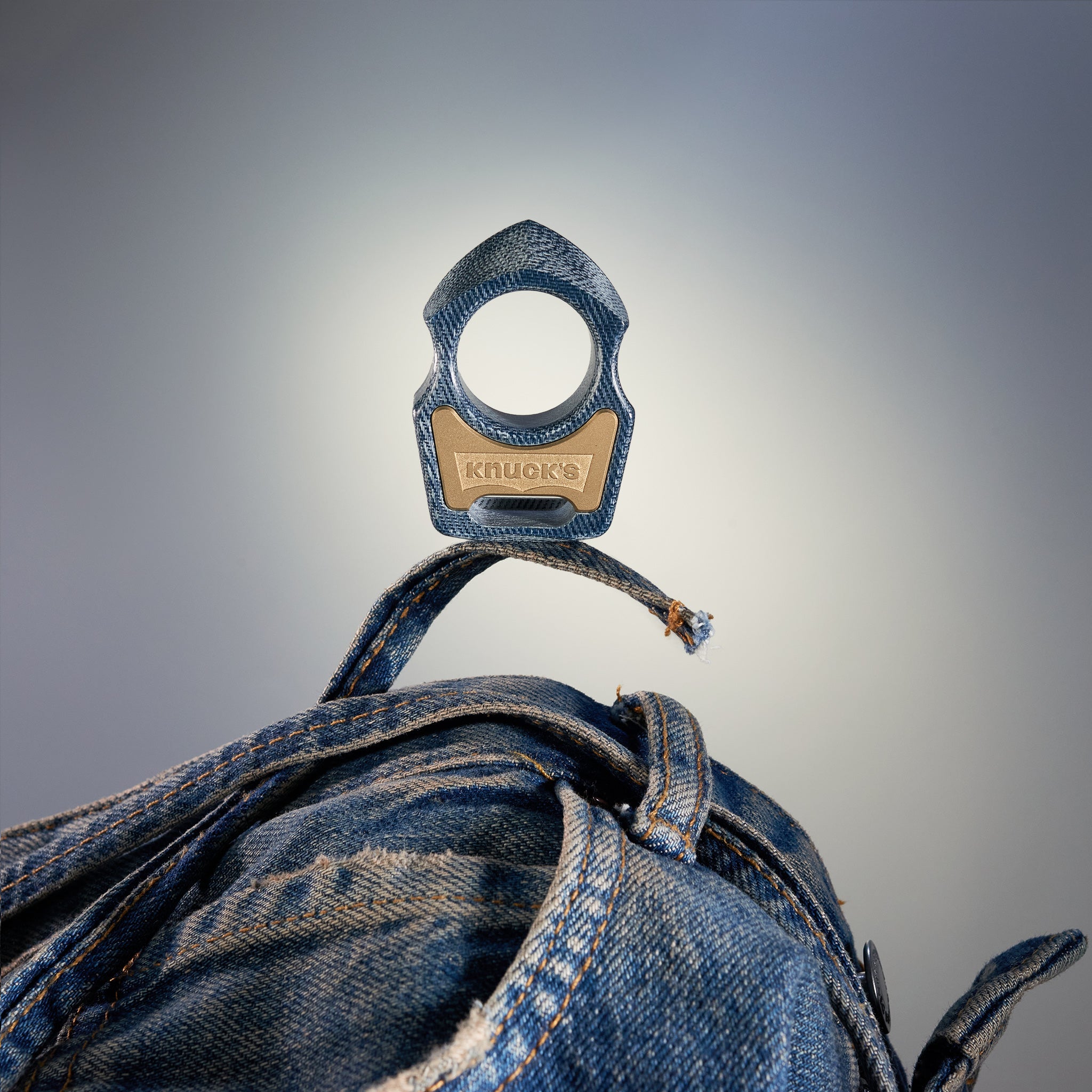 Denim Micarta EDC Keychain Swampy Shark