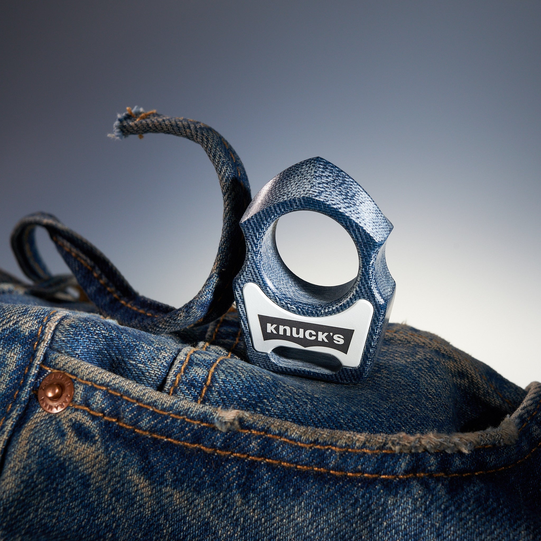 Denim Micarta EDC Keychain Swampy Shark