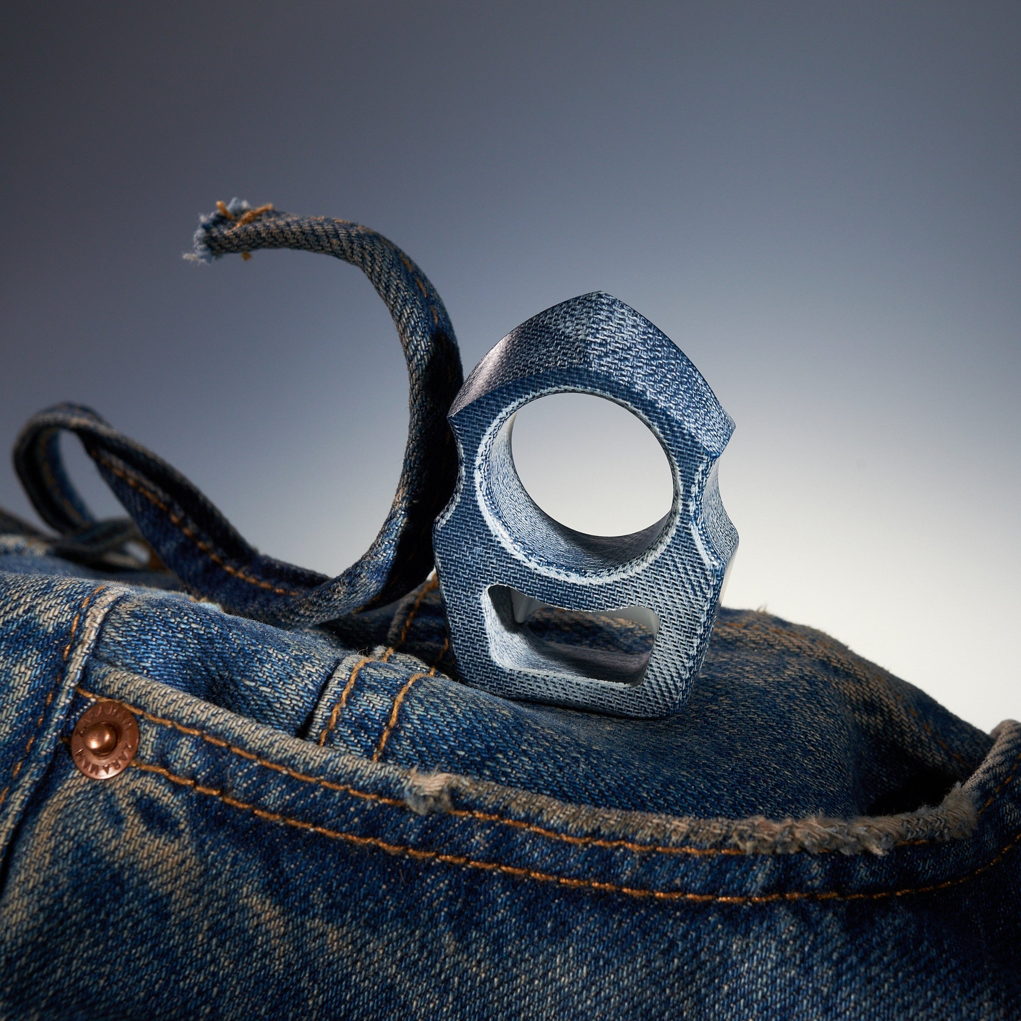 Denim Micarta EDC Keychain Swampy Shark