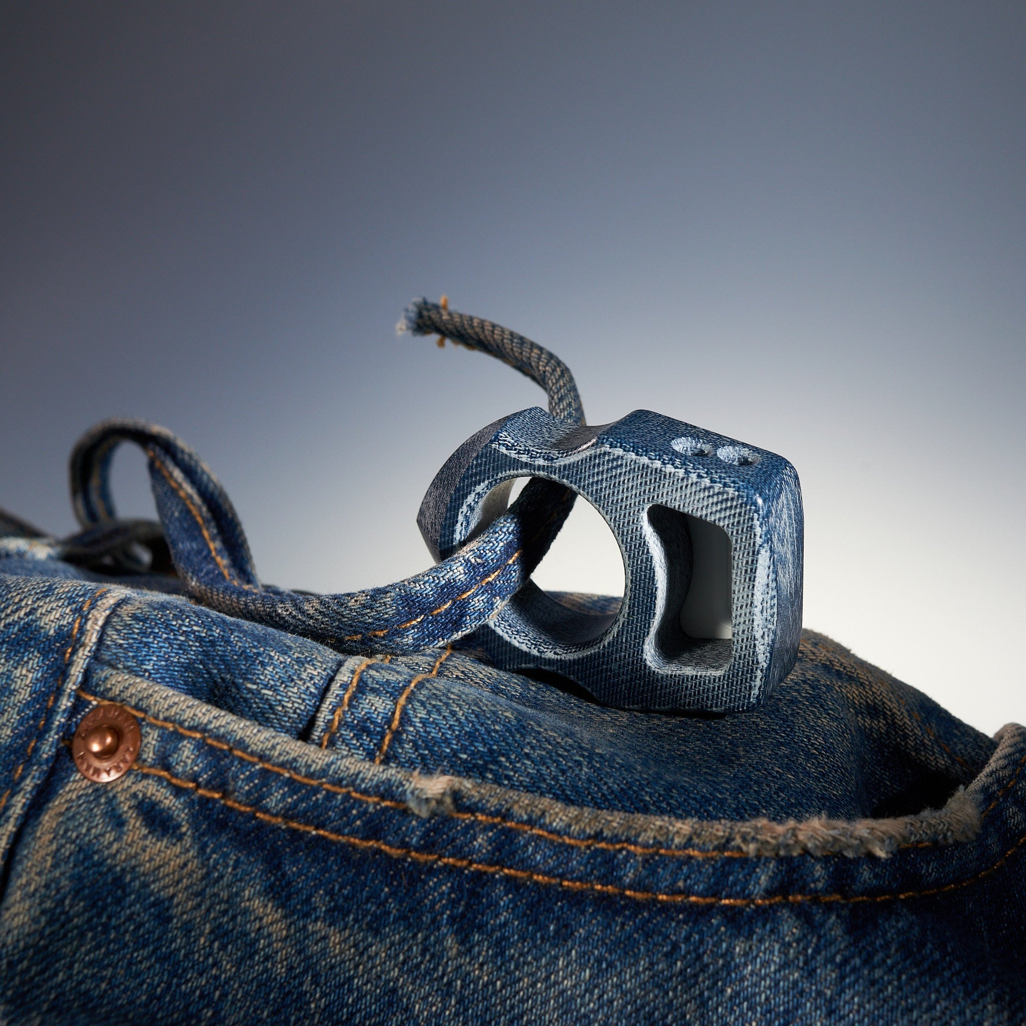 Denim Micarta EDC Keychain Swampy Shark