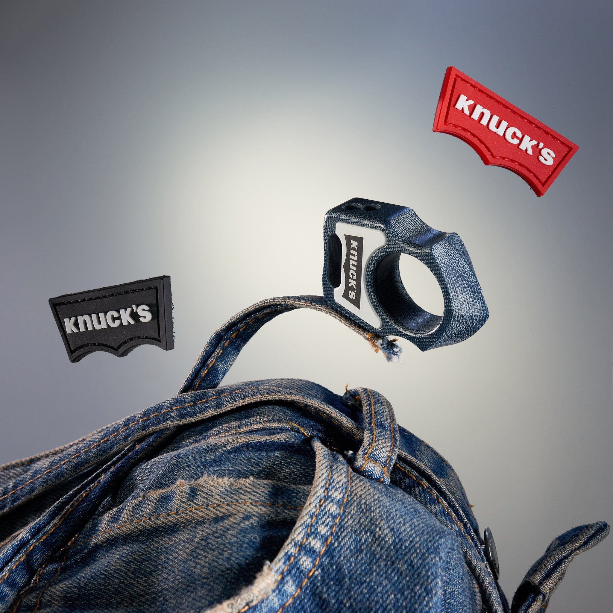 Denim Micarta EDC Keychain Swampy Shark