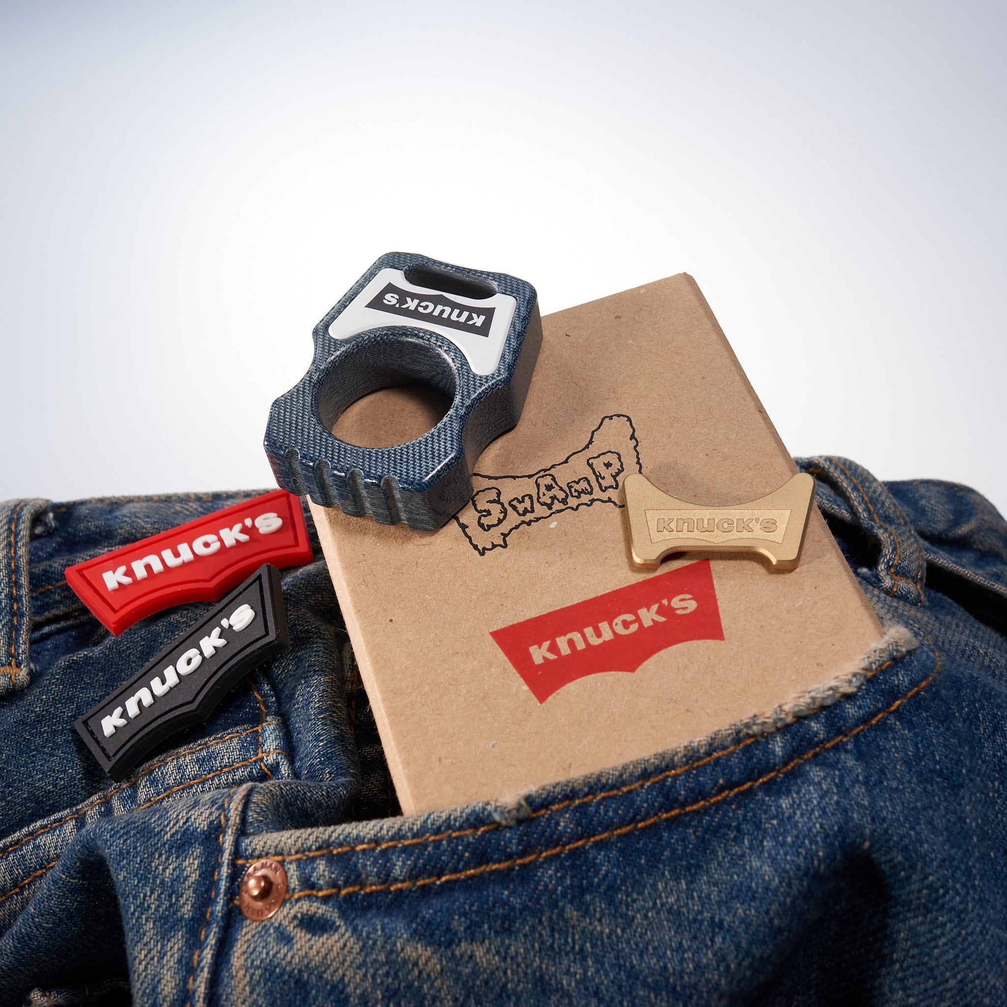 Denim Micarta EDC Keychain Swampy Whale