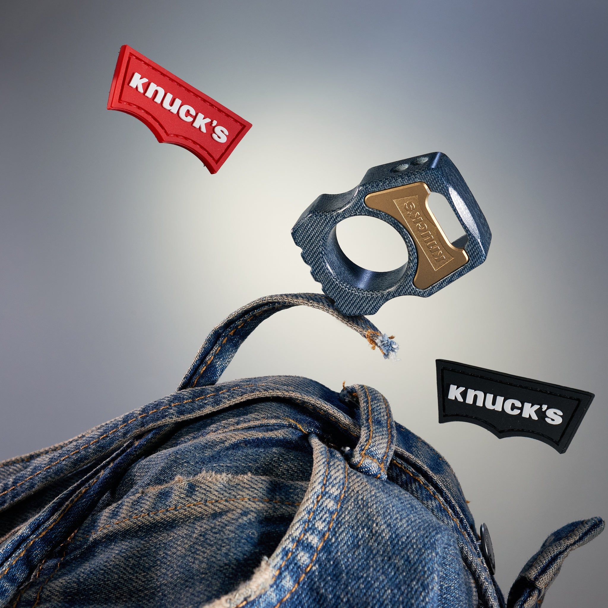 Denim Micarta EDC Keychain Swampy Whale