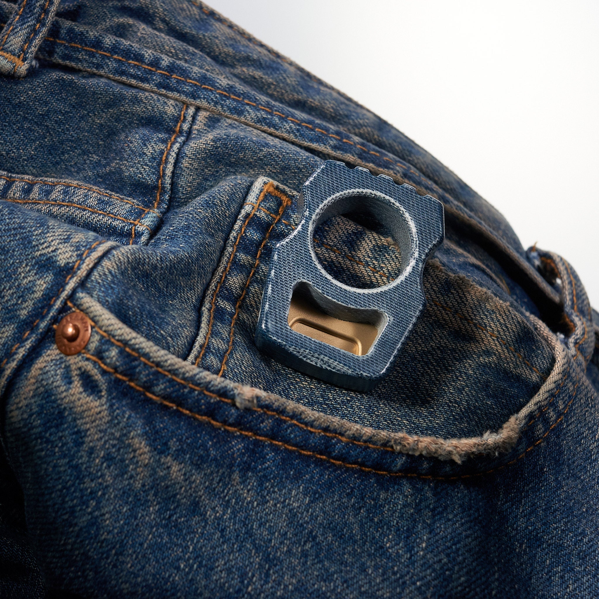 Denim Micarta EDC Keychain Swampy Whale