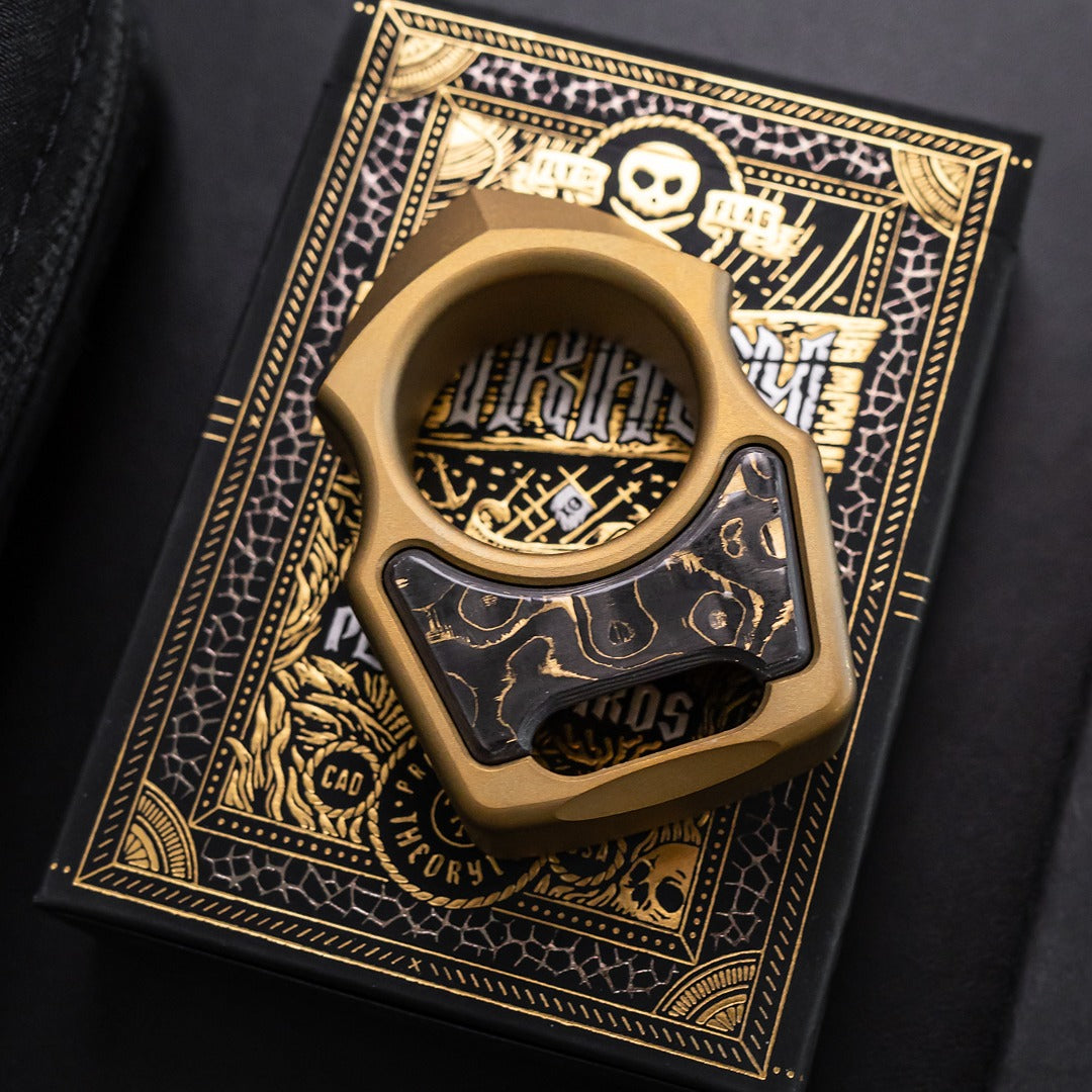 Set of Brass Custom Keychain Swampy Shark & Replaceable Carbon Fiber Gold Camo Inlay