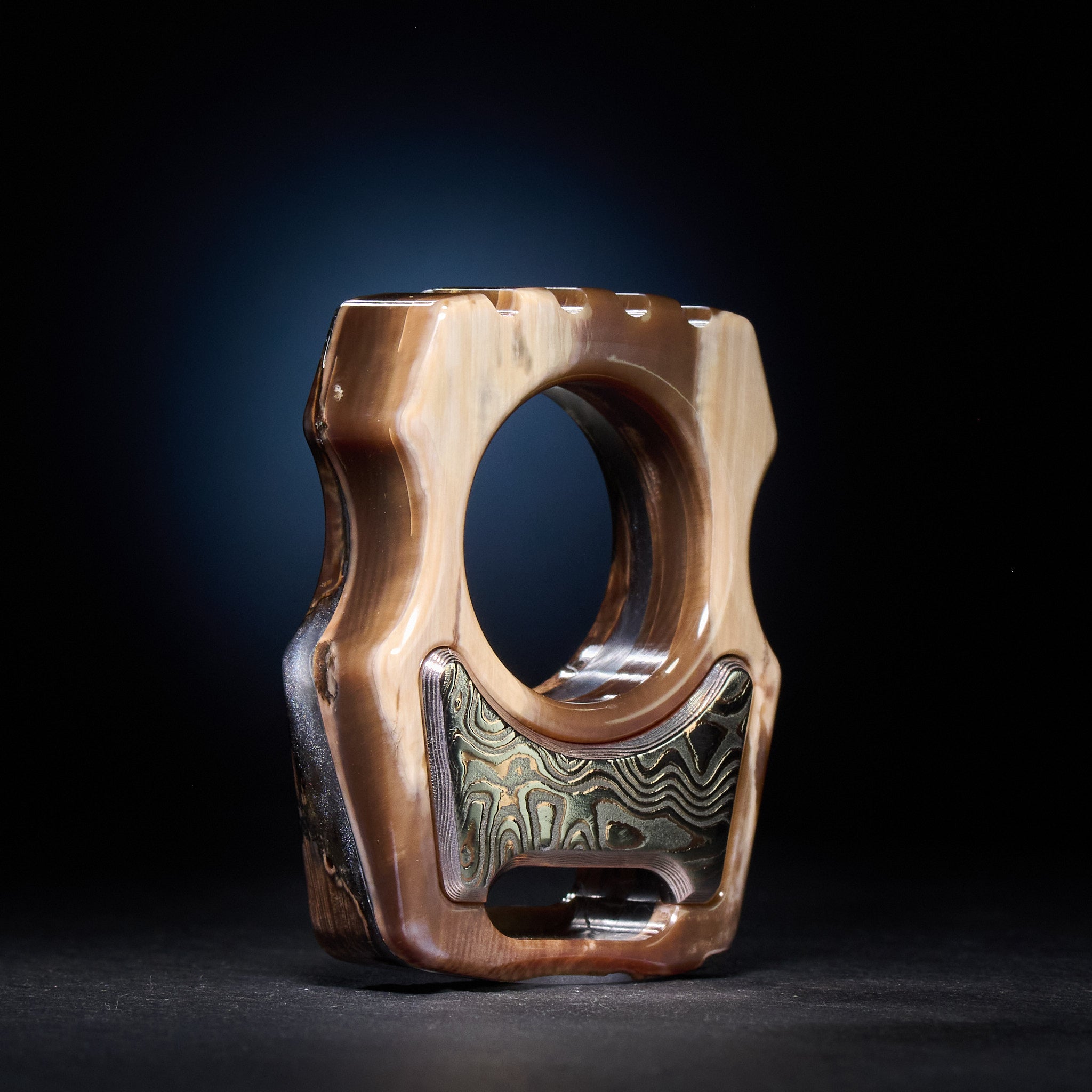 Swampy Whale Keychain — Stabilized Anancus Tusk & CopperMai Damascus Raindrop Inlay