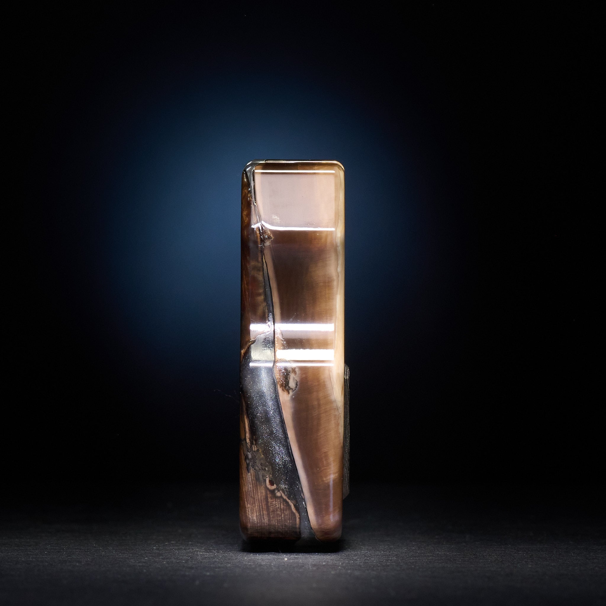 Swampy Whale Keychain — Stabilized Anancus Tusk & CopperMai Damascus Raindrop Inlay