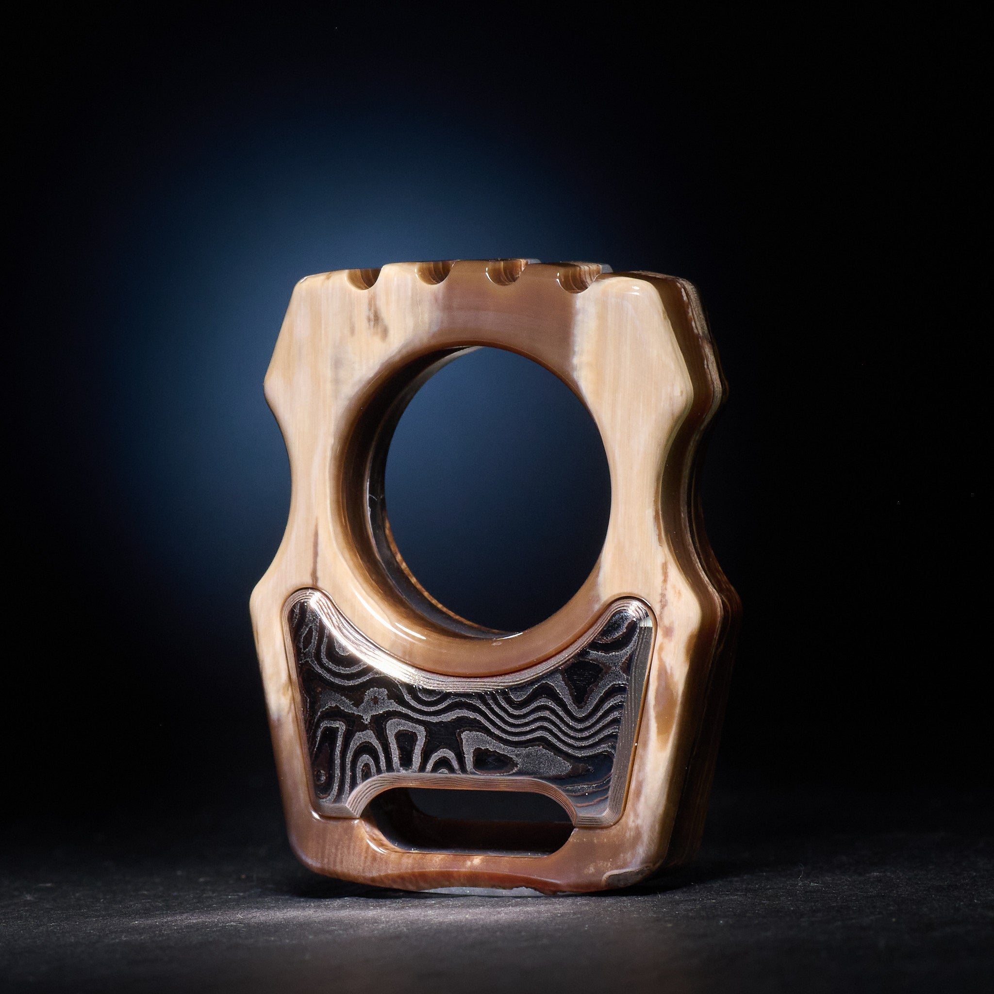 Swampy Whale Keychain — Stabilized Anancus Tusk & CopperMai Damascus Raindrop Inlay