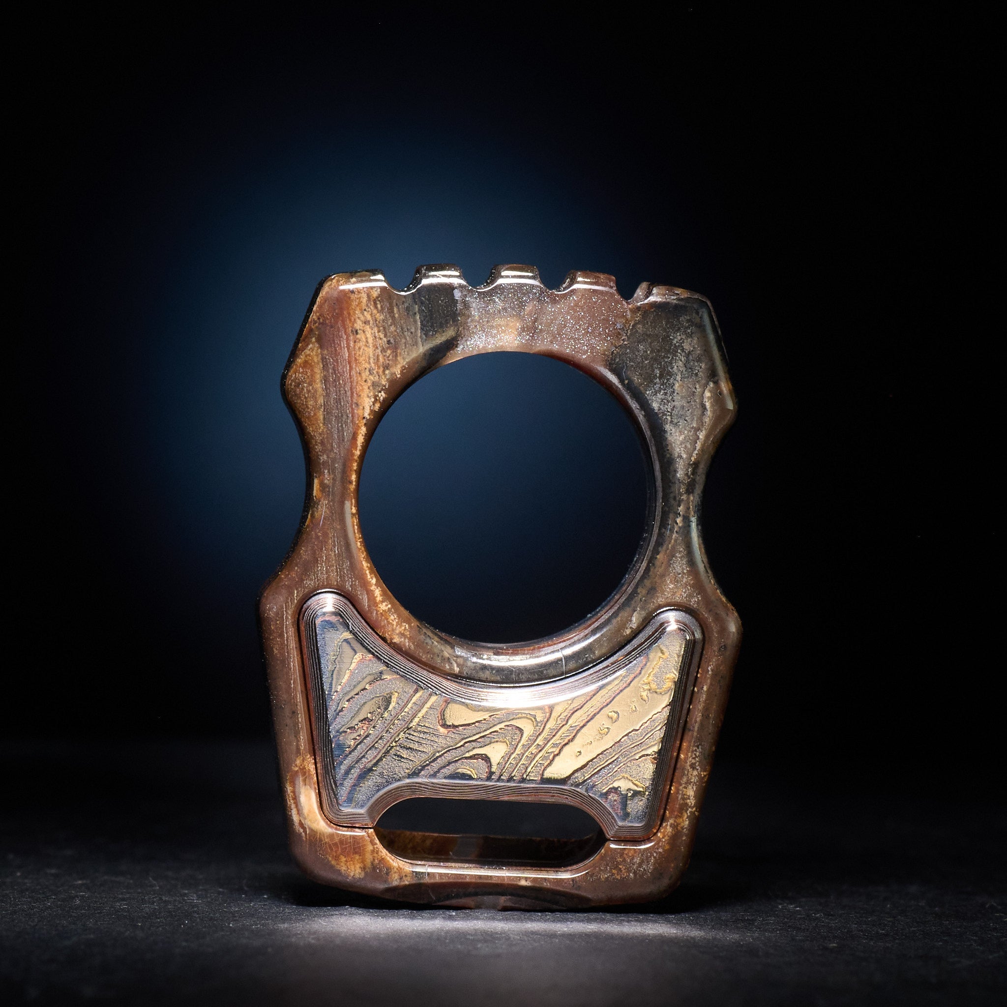 Swampy Whale Keychain — Stabilized Anancus Tusk & TigerMai Damascus Chevron Inlay