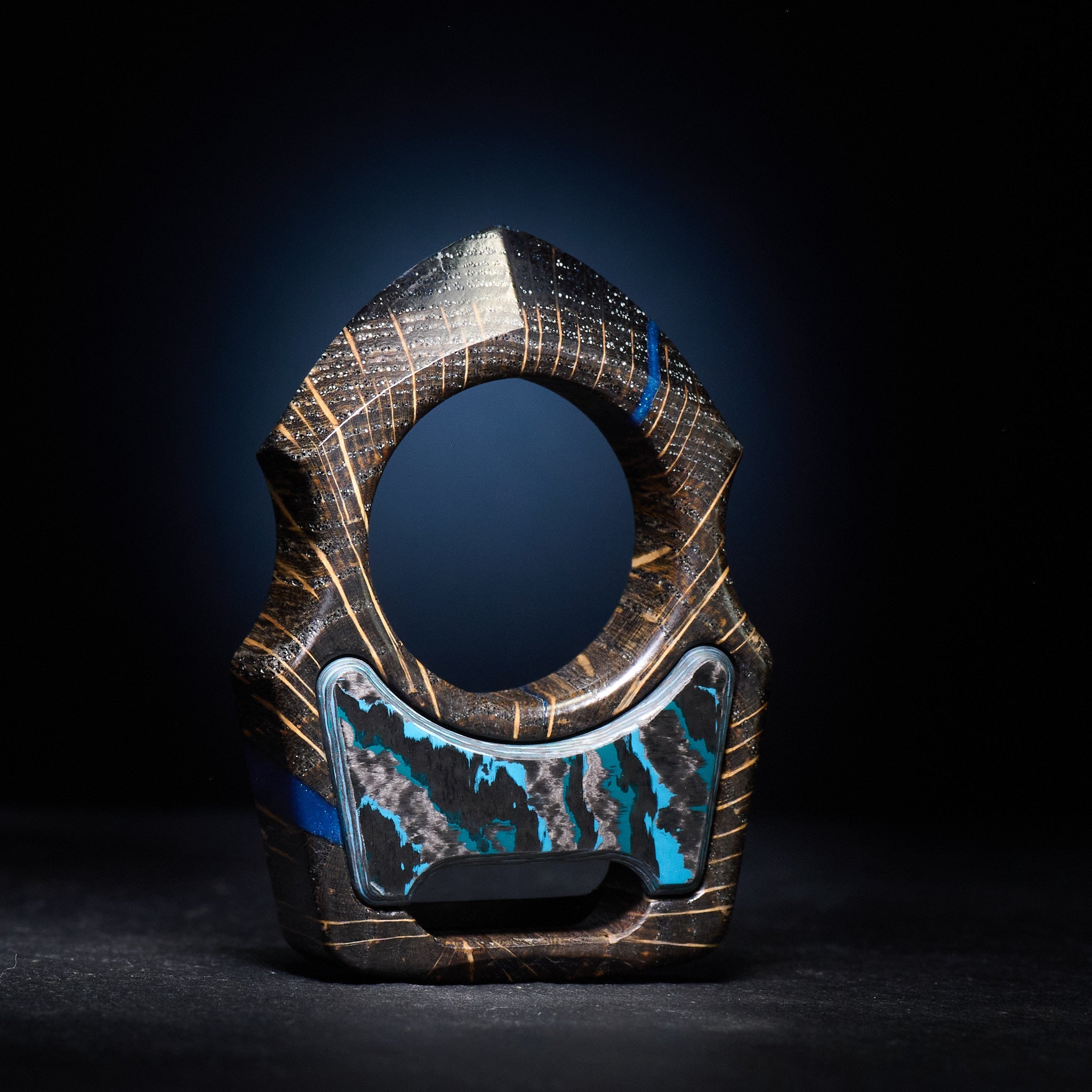 Stabilized Oak EDC Keychain Swampy Shark & Arctic Storm Carbon Fiber Inlay