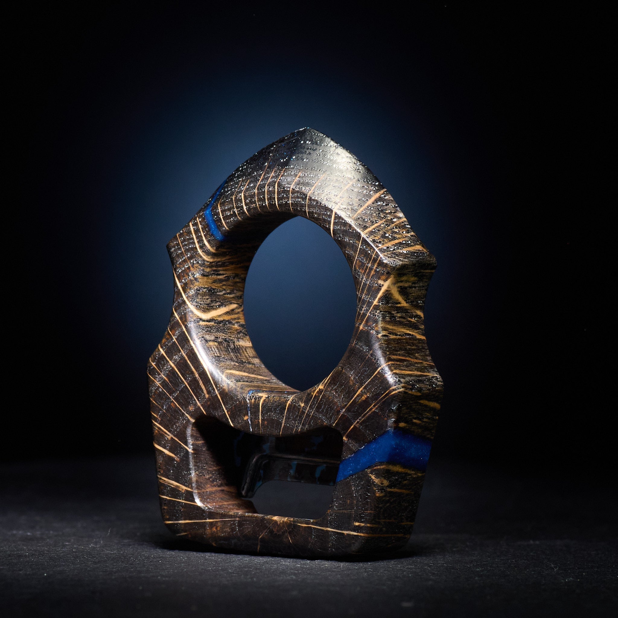 Stabilized Oak EDC Keychain Swampy Shark & Arctic Storm Carbon Fiber Inlay