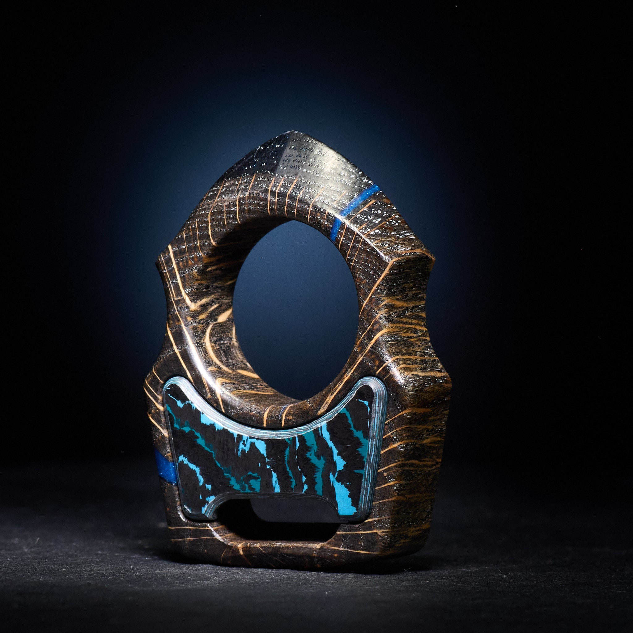 Stabilized Oak EDC Keychain Swampy Shark & Arctic Storm Carbon Fiber Inlay