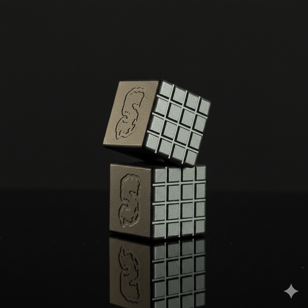 Lanyard Bead — Cube, Frag Pattern in Armor Black Cerakote