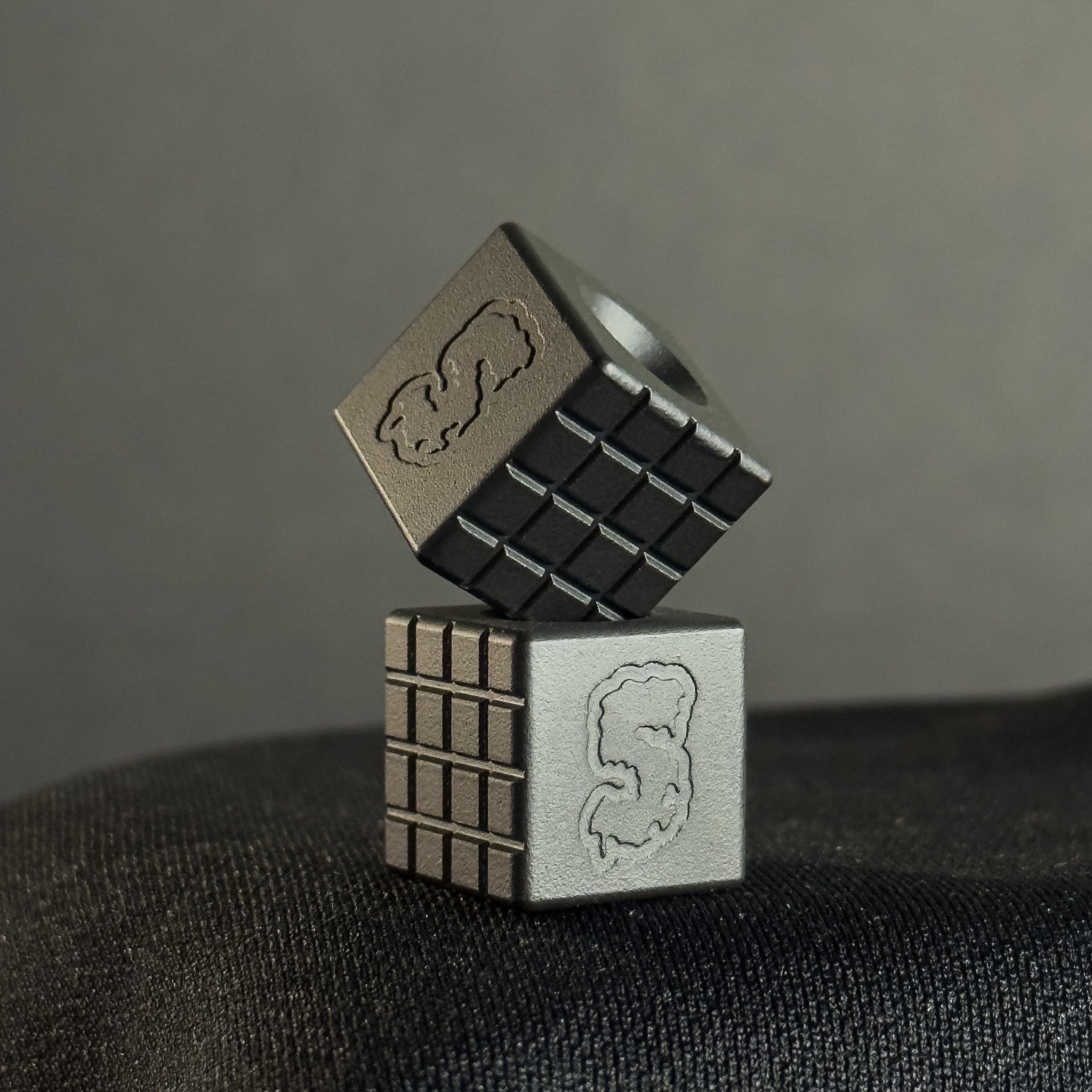 Lanyard Bead — Cube, Frag Pattern in Armor Black Cerakote