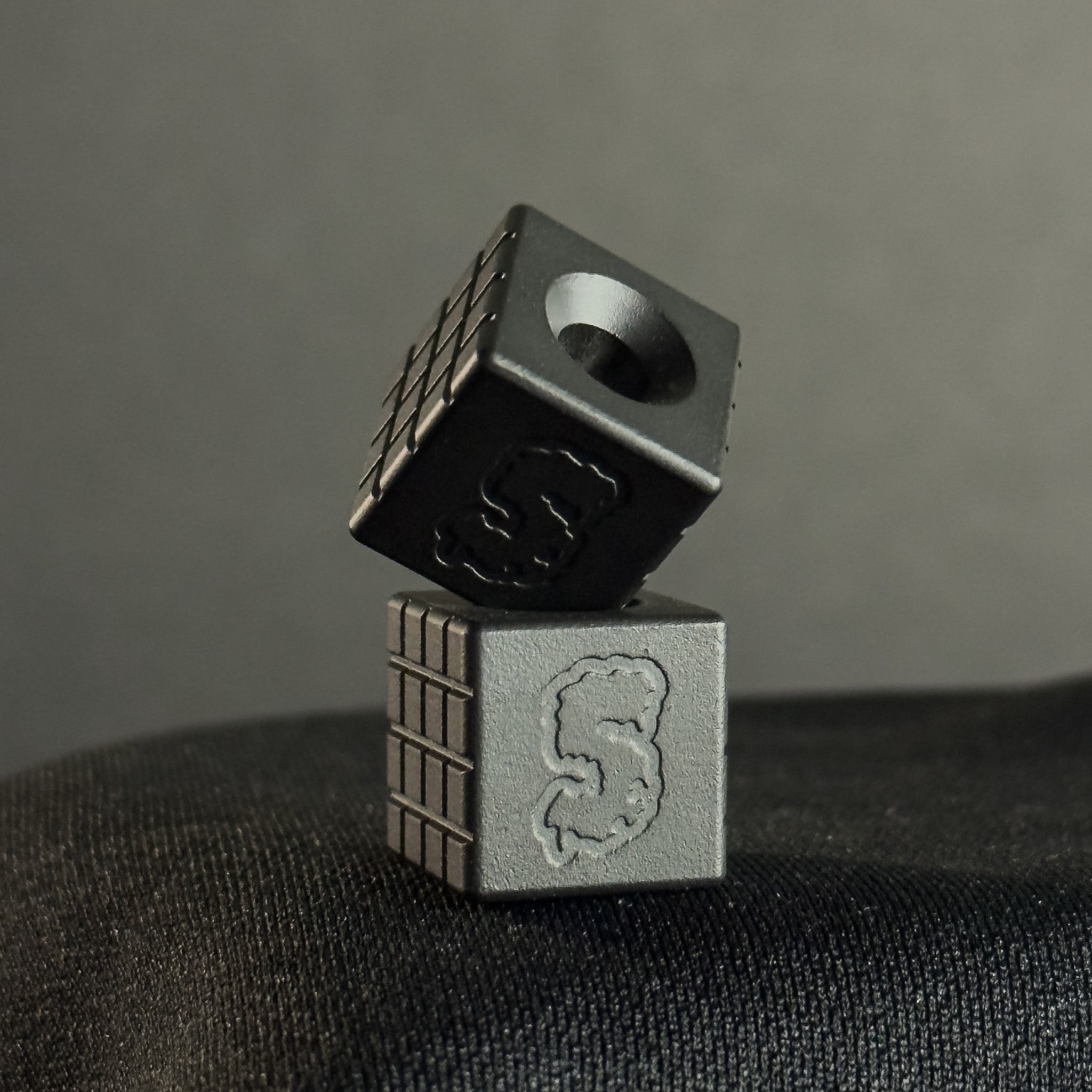 Lanyard Bead — Cube, Frag Pattern in Armor Black Cerakote