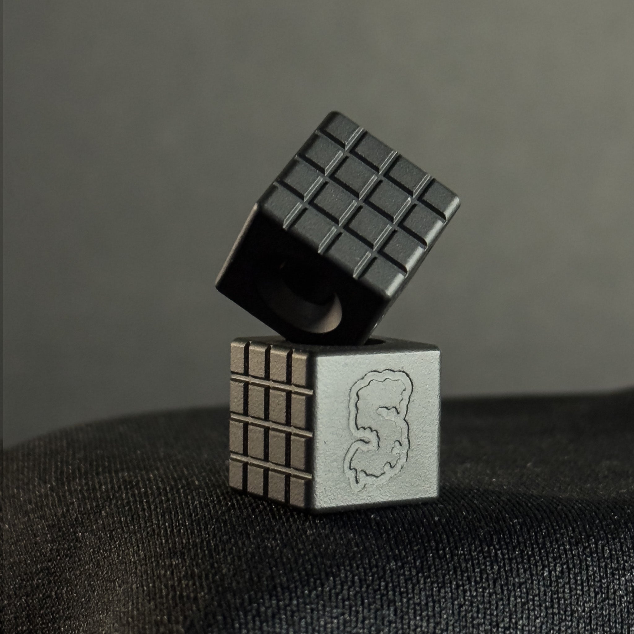 Lanyard Bead — Cube, Frag Pattern in Armor Black Cerakote