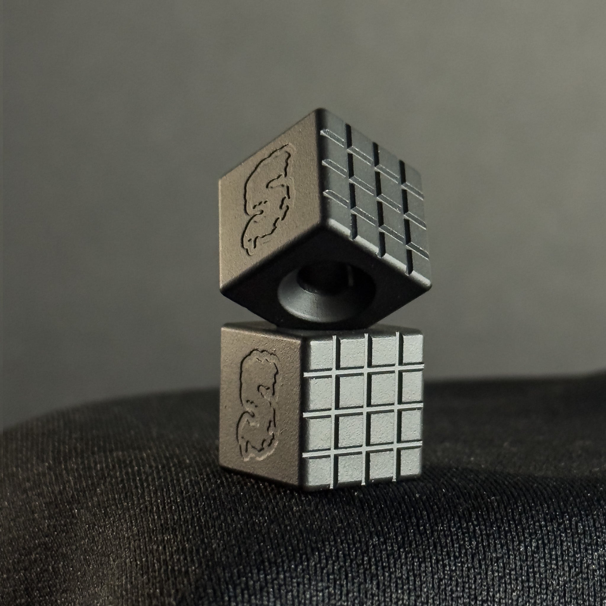 Lanyard Bead — Cube, Frag Pattern in Armor Black Cerakote