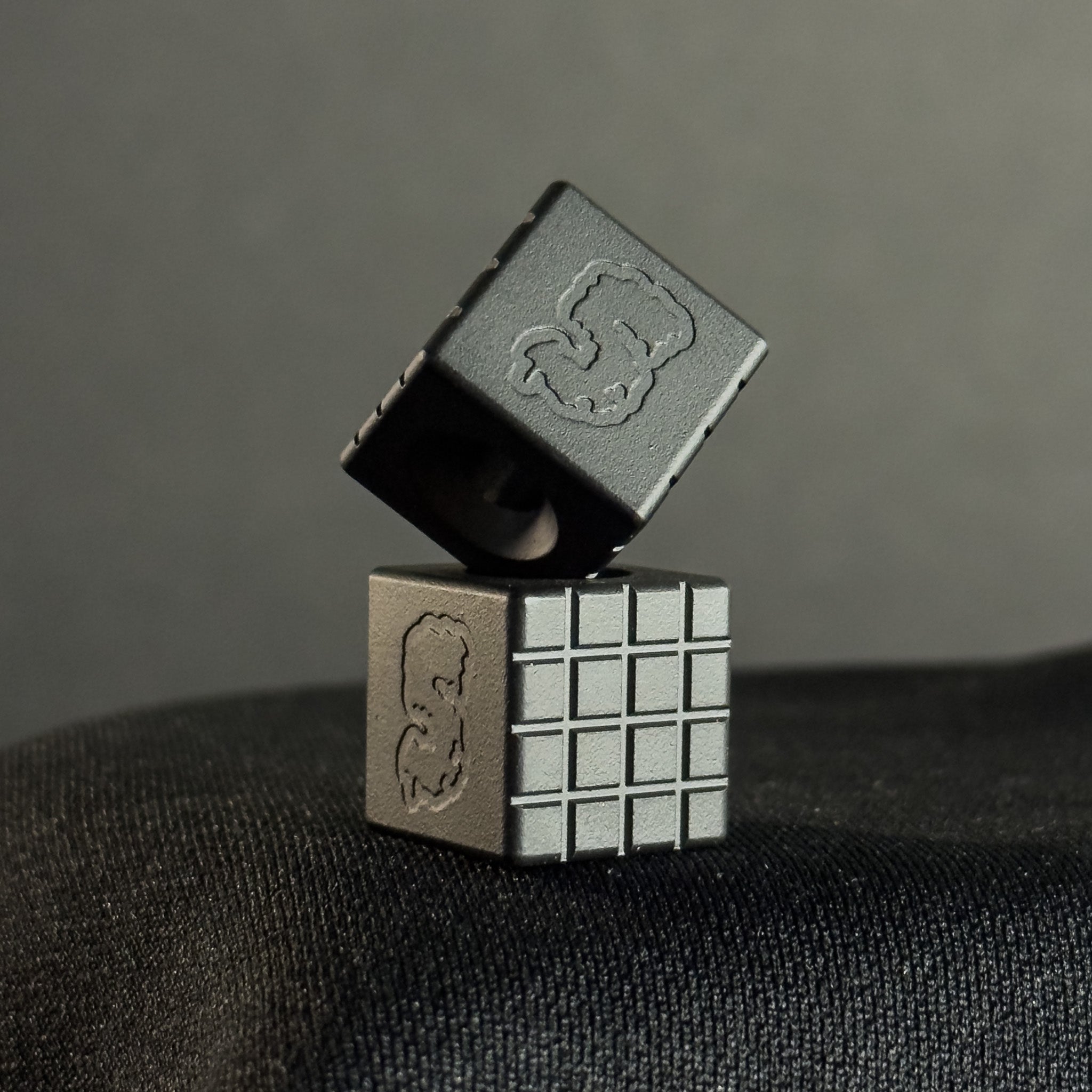 Lanyard Bead — Cube, Frag Pattern in Armor Black Cerakote