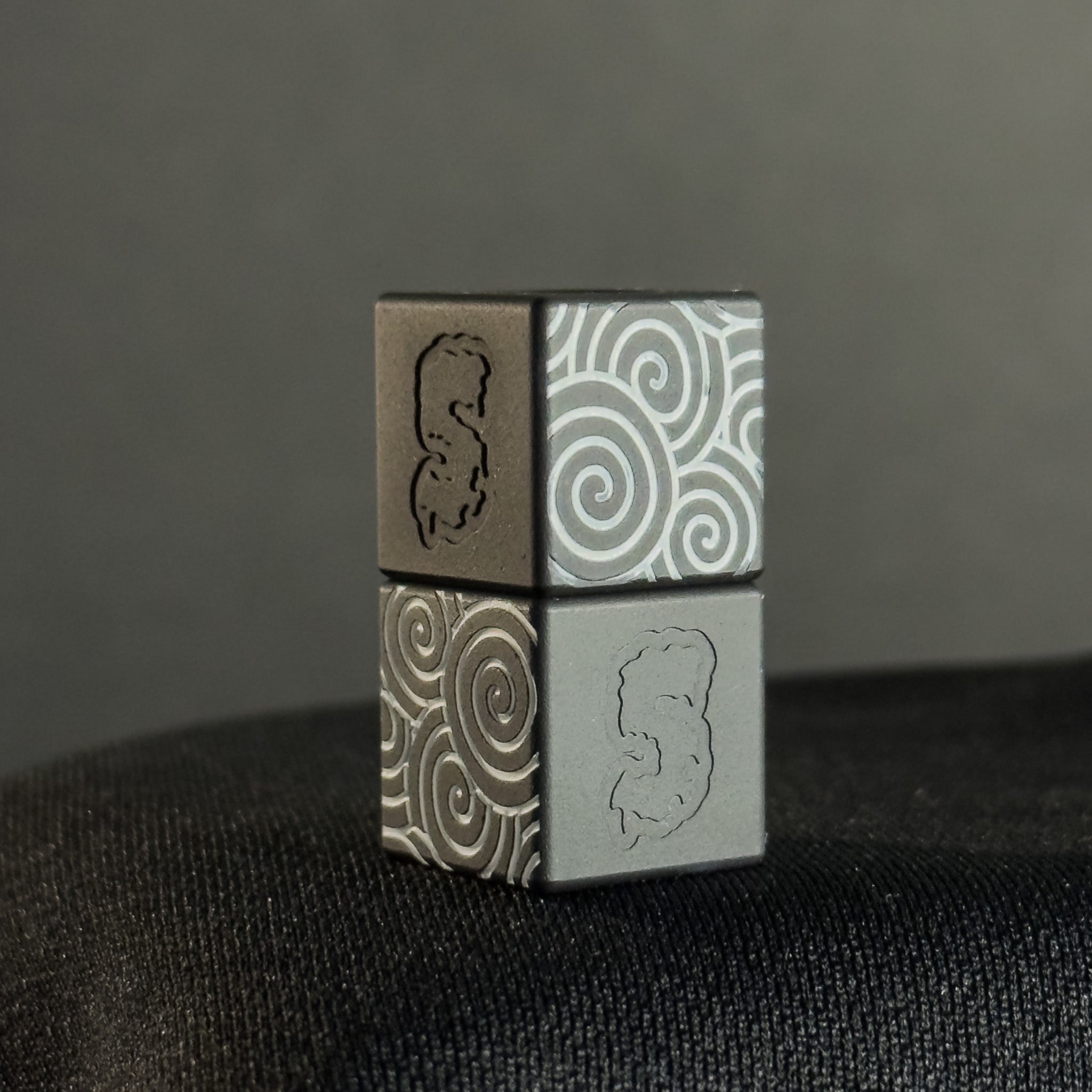 Knife Lanyard Bead — Cube, White Japanese Pattern in Armor Black Cerakote