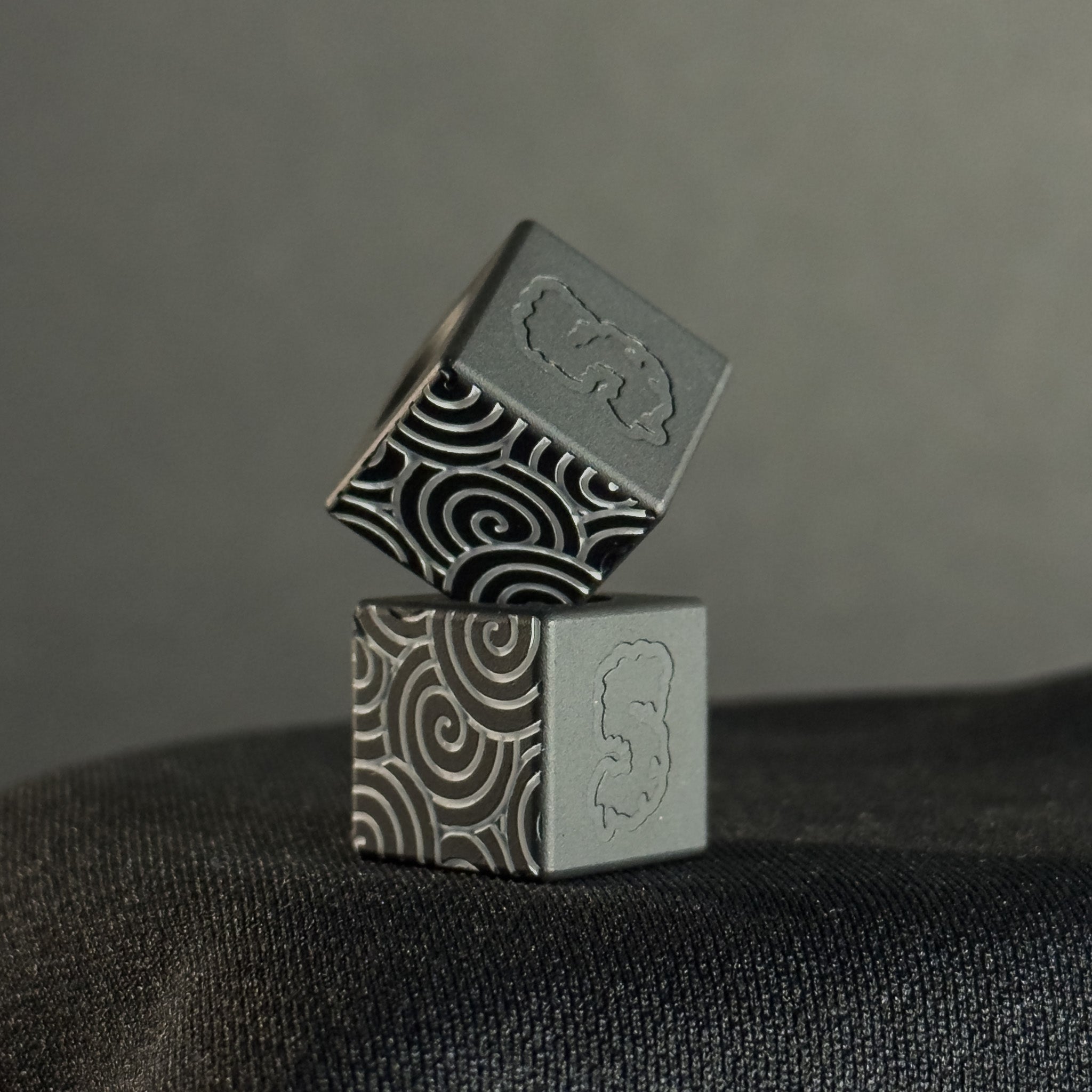 Knife Lanyard Bead — Cube, White Japanese Pattern in Armor Black Cerakote