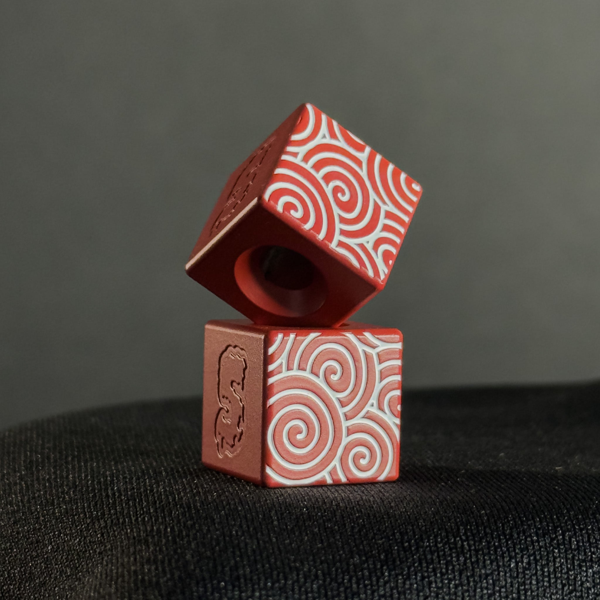 Cube Paracord Bead — White Japanese Pattern in Firehouse Red Cerakote