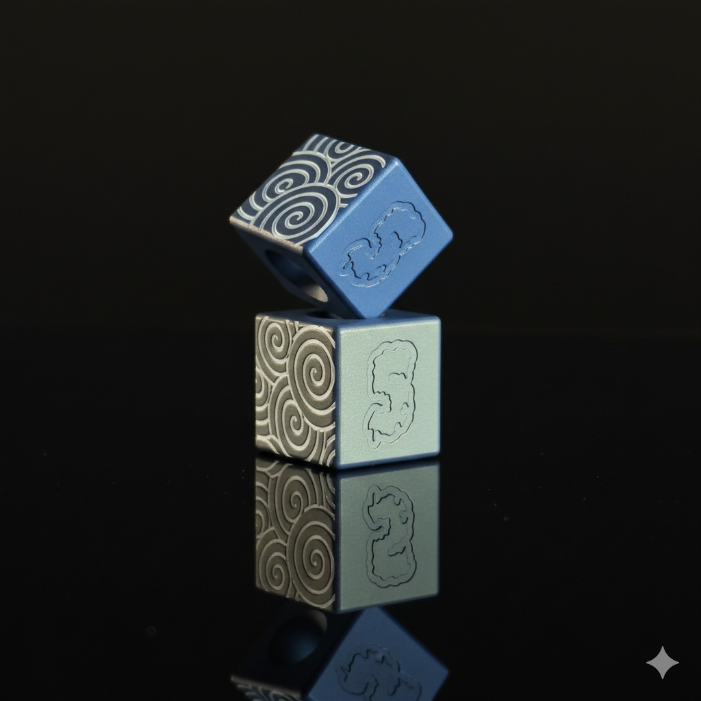 Paracord Bead Cube — White Japanese Pattern in Northern Lights Cerakote