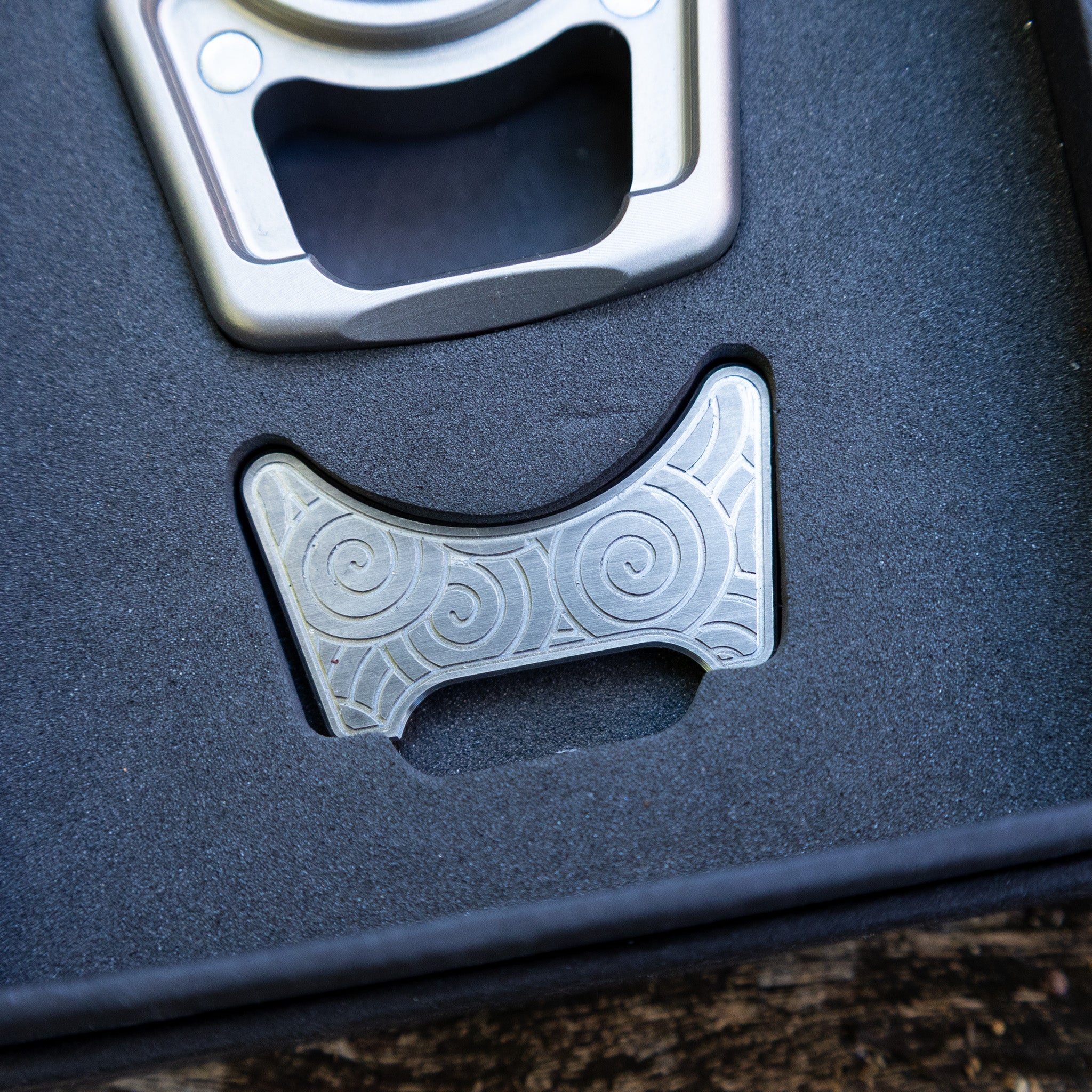 Titanium Sandblasted Japanese Pattern Inlay for Swampy Custom Keychains