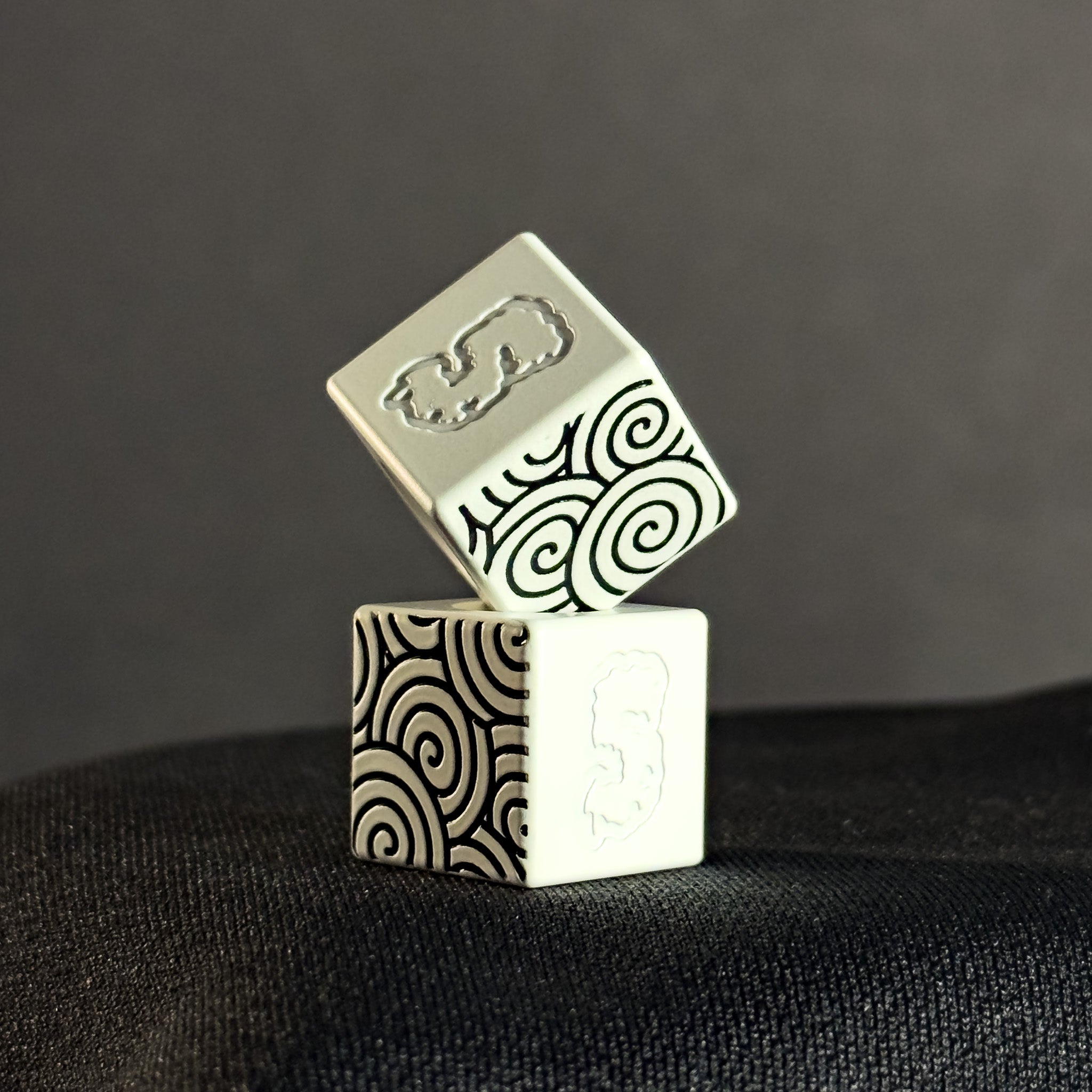 Lanyard Bead — Cube, Black Japanese Pattern in Snow White Cerakote