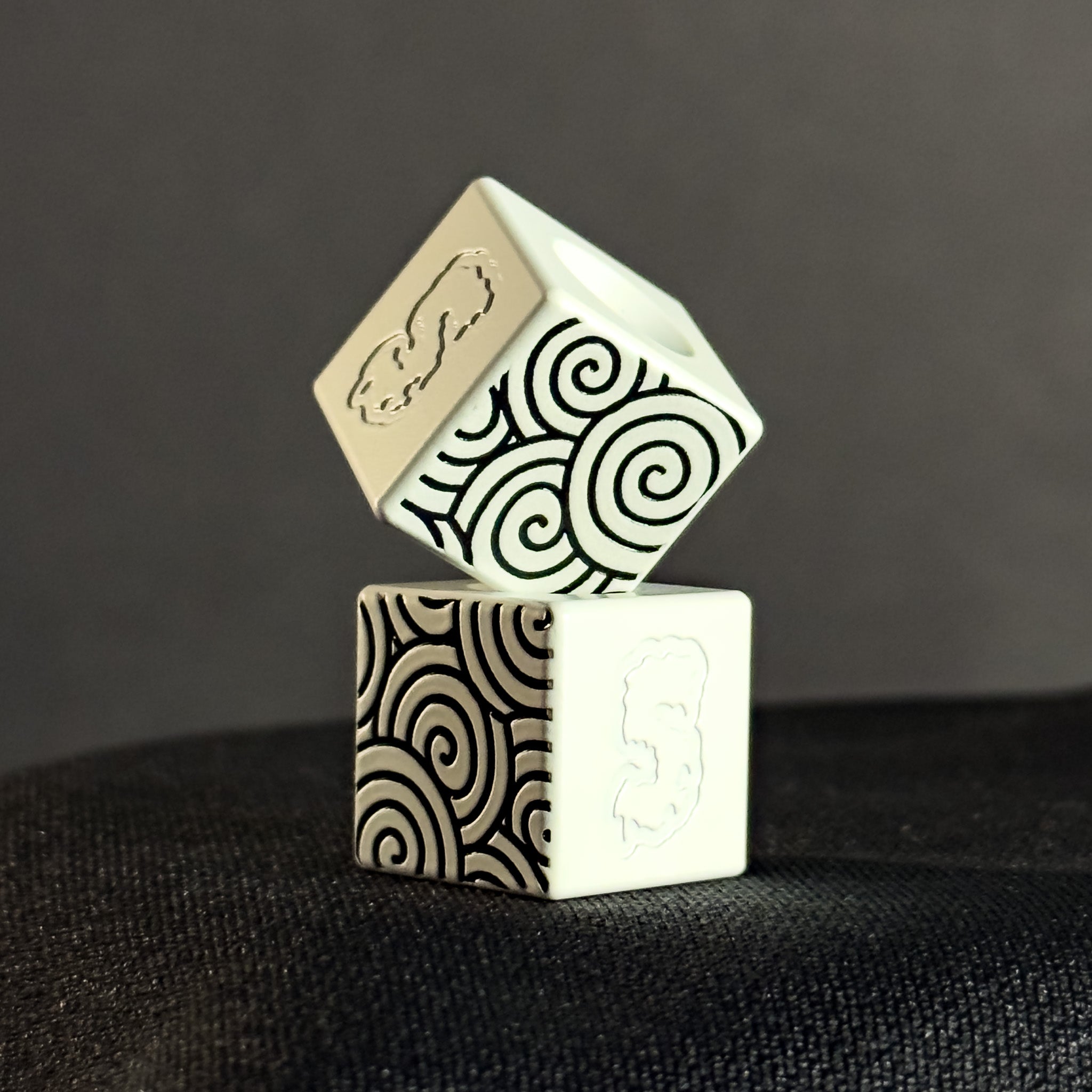 Lanyard Bead — Cube, Black Japanese Pattern in Snow White Cerakote
