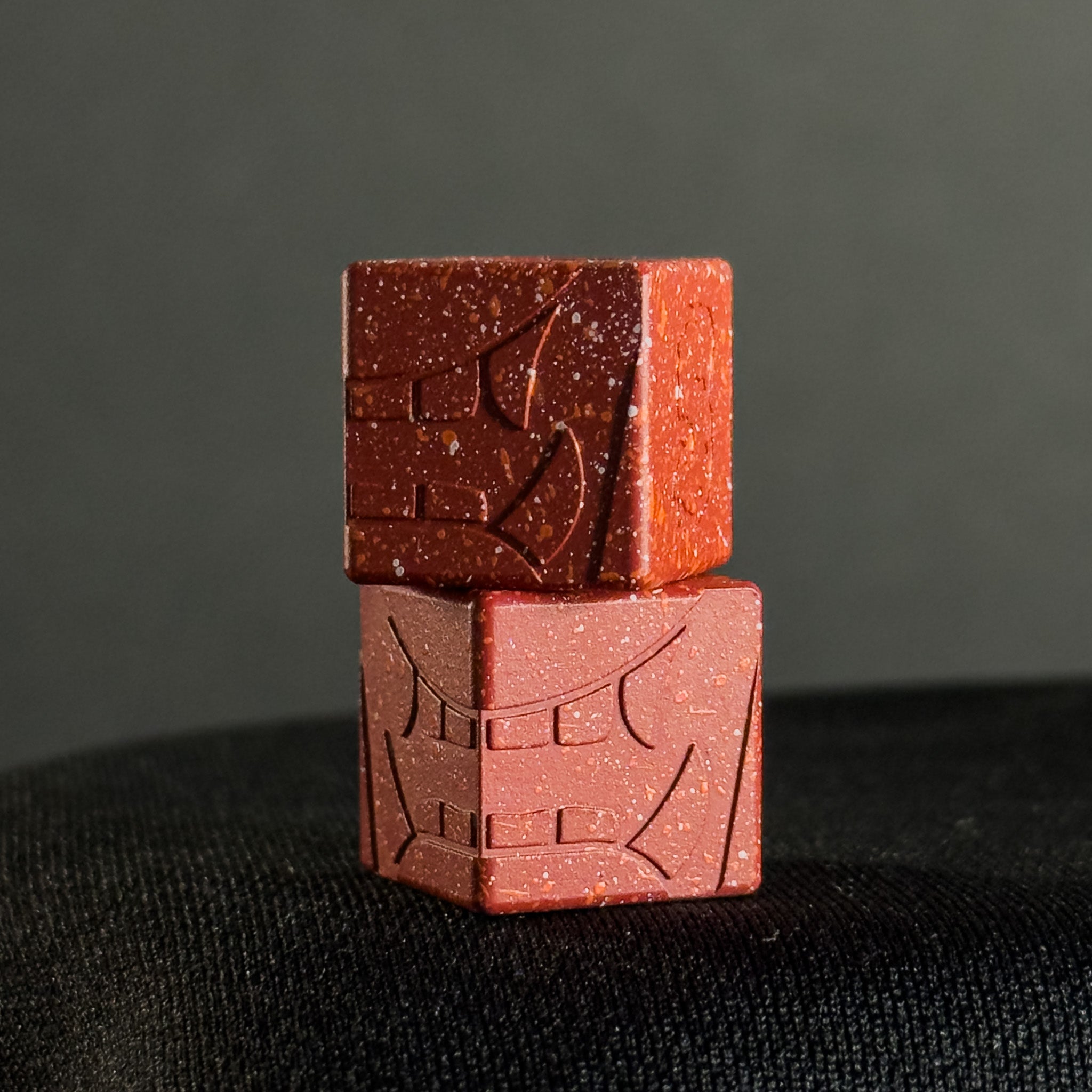Knife Lanyard Bead — Cube, Mengu Mempo Pattern in Firehouse Red Splatter Cerakote