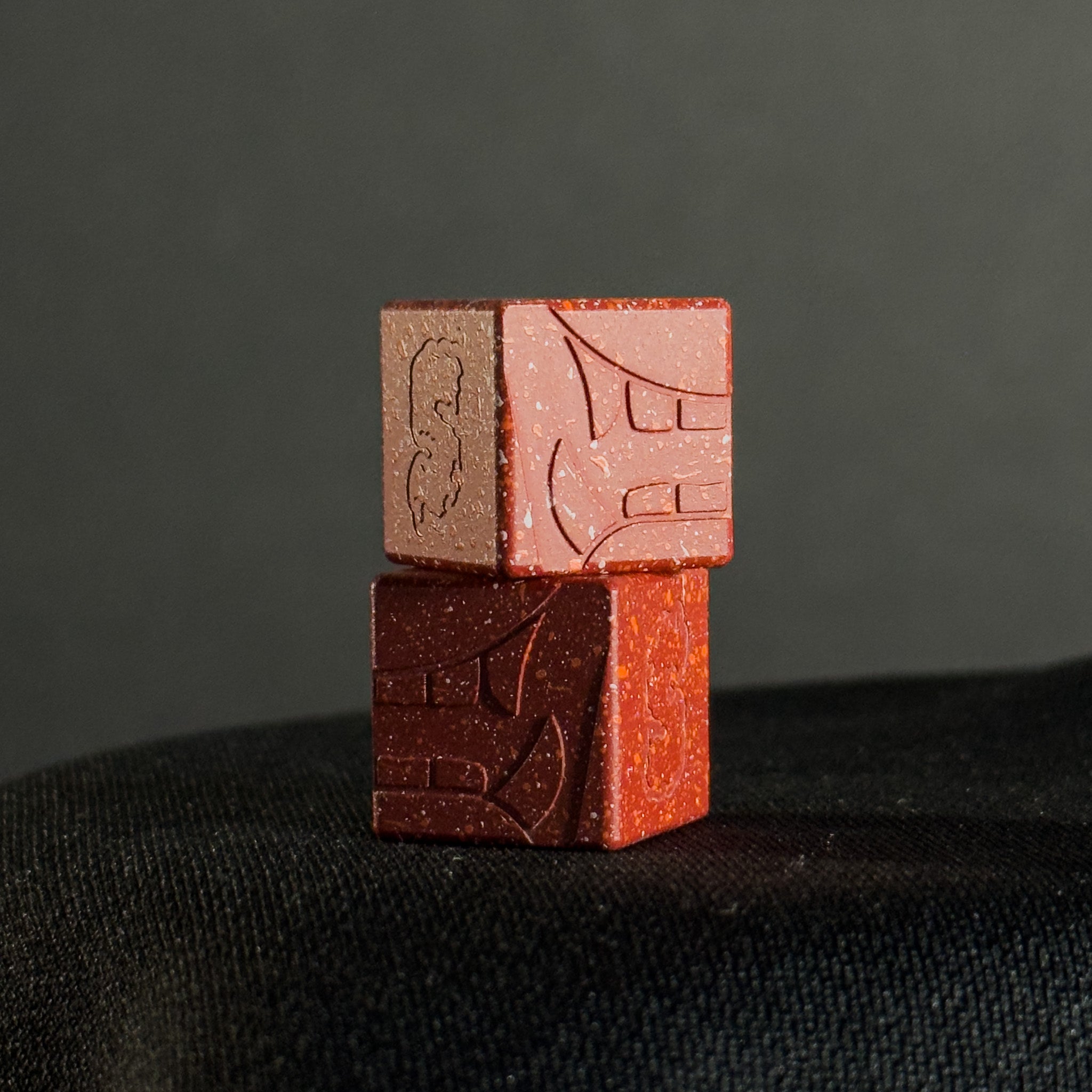 Knife Lanyard Bead — Cube, Mengu Mempo Pattern in Firehouse Red Splatter Cerakote