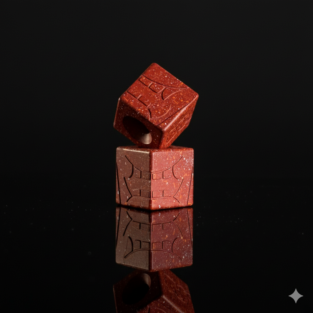 Knife Lanyard Bead — Cube, Mengu Mempo Pattern in Firehouse Red Splatter Cerakote