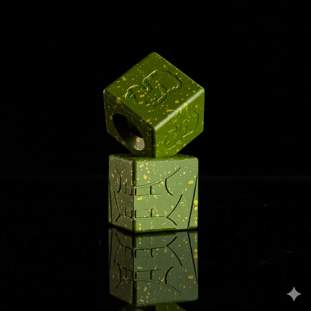 Lanyard Bead — Cube, Mengu Mempo Pattern in MultiCam Bright Green/Gold Splatter Cerakote